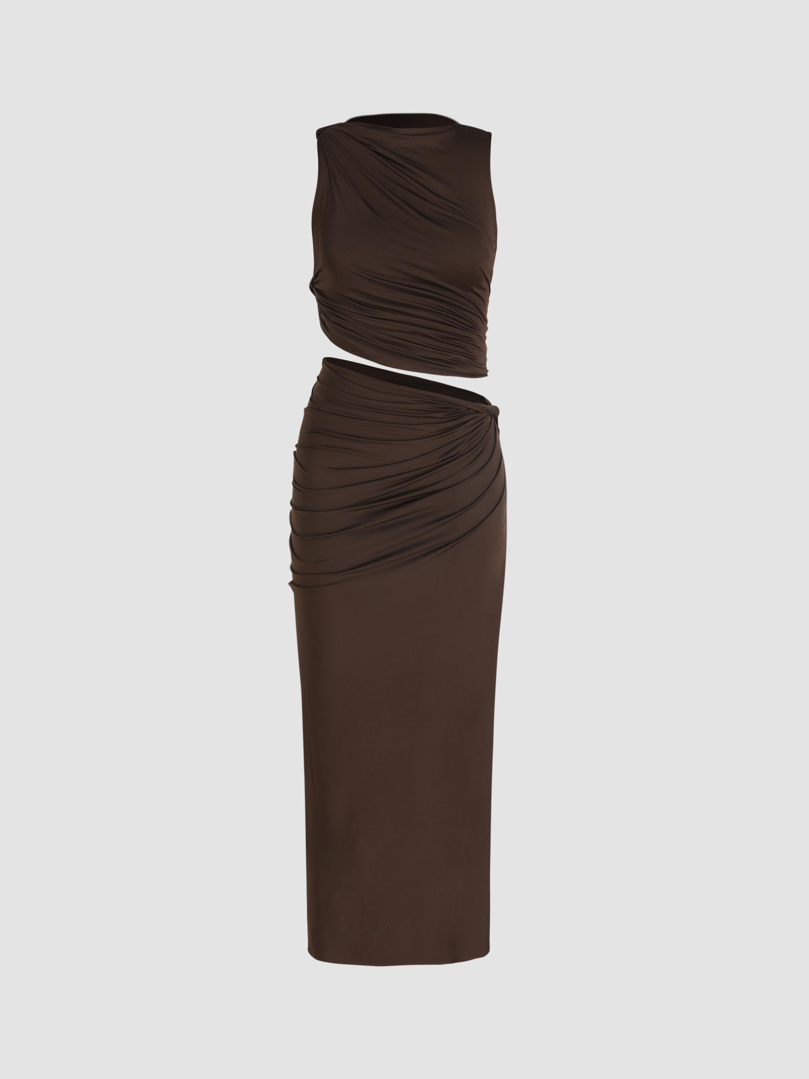 Knotted Ruched Crop Tank Top & Maxi Skirt Set by CIDER