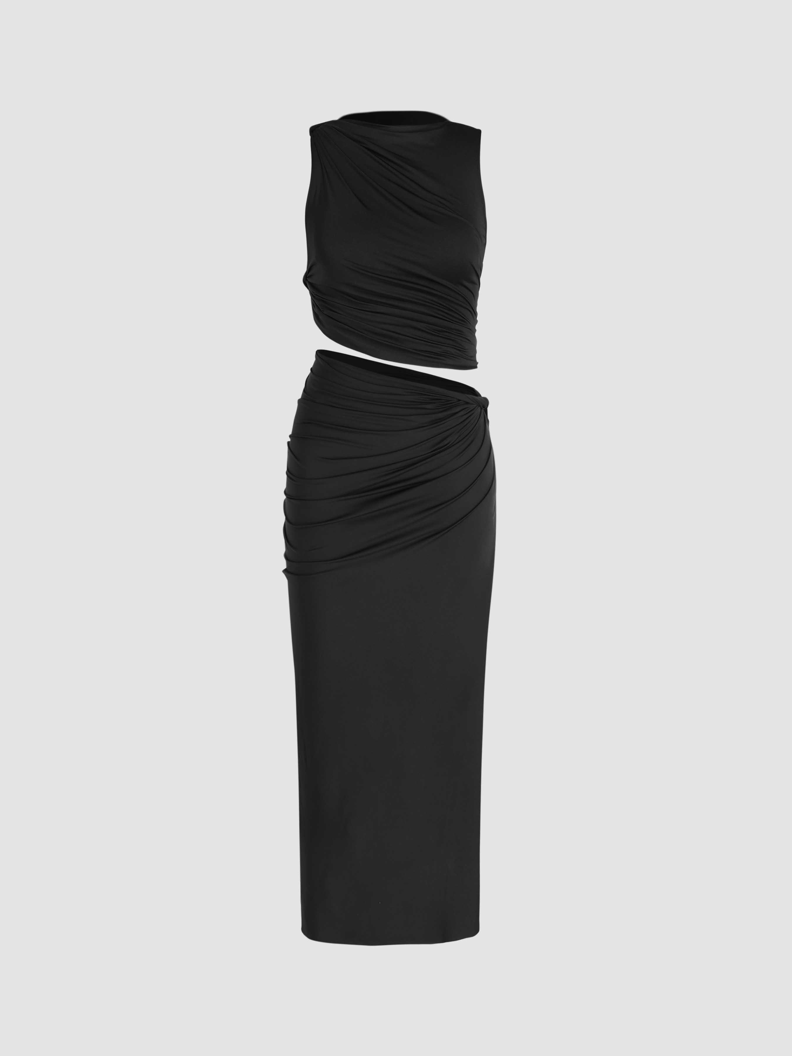 Knotted Ruched Crop Tank Top & Maxi Skirt Set by CIDER