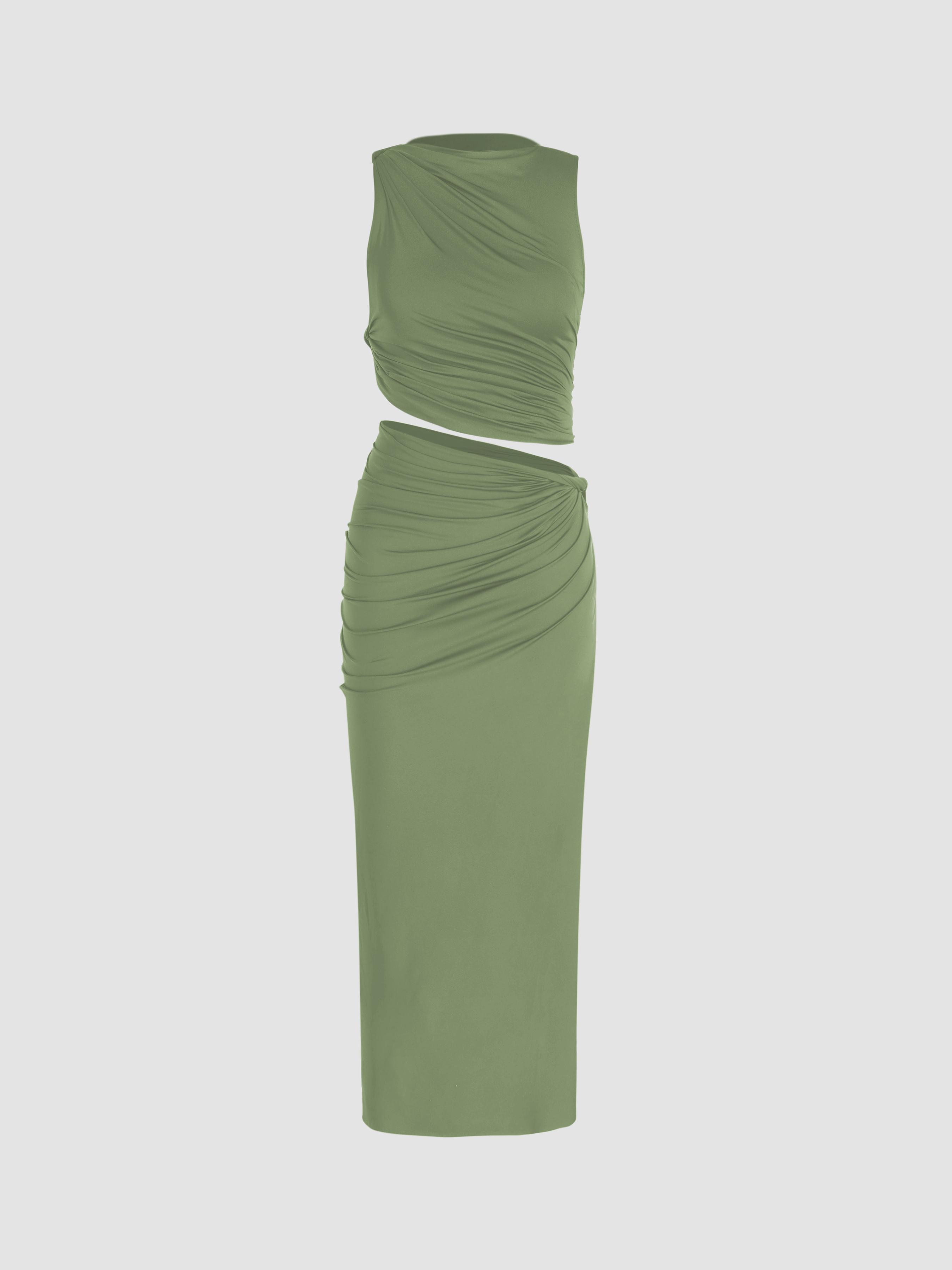 Knotted Ruched Crop Tank Top & Maxi Skirt Set by CIDER
