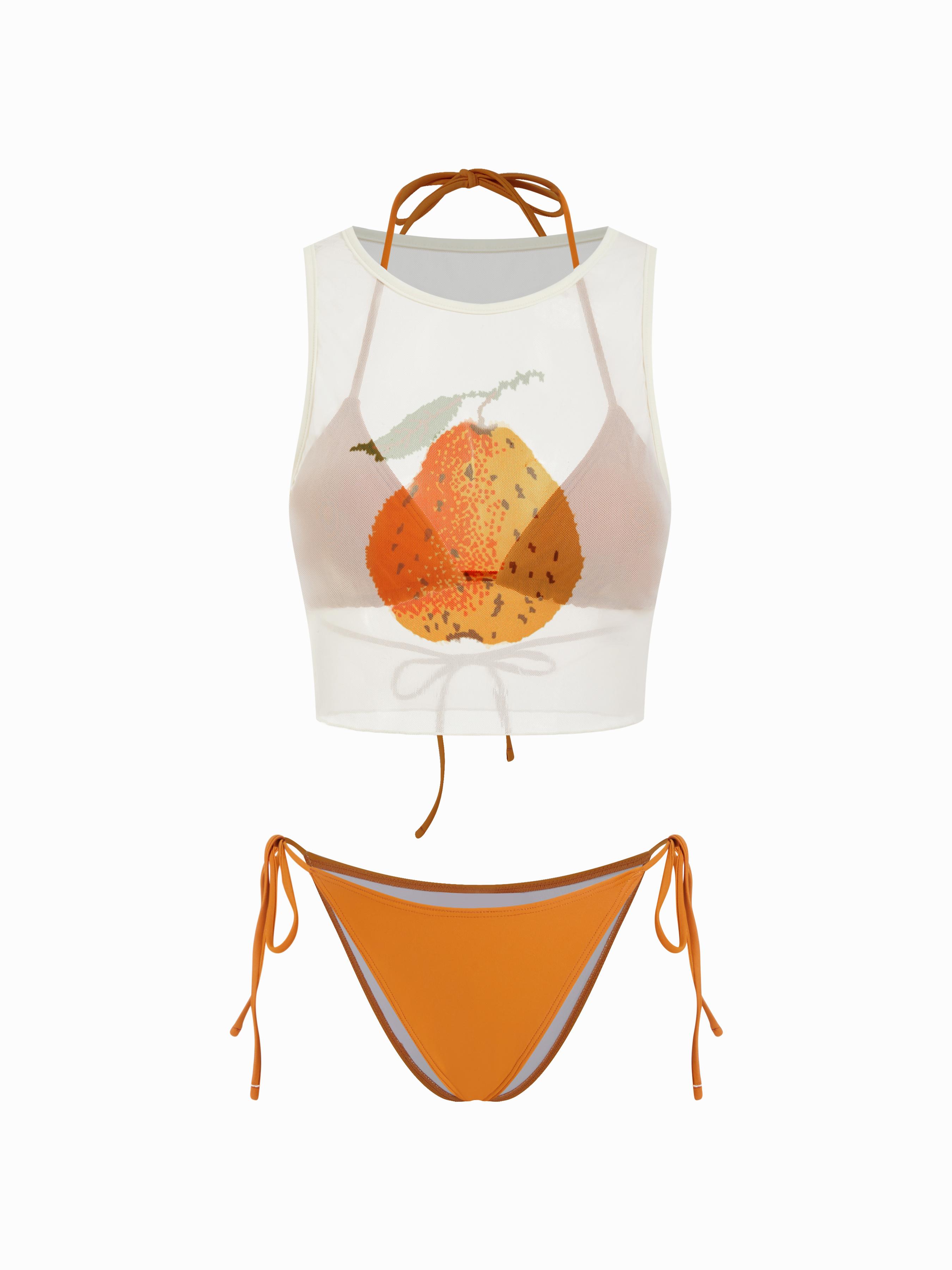 Knotted Triangle Tie Side Bikini Set & Flower Cover Up Top by CIDER Knotted Triangle Tie Side Bikini Set & Flower Cover Up Top by CIDER