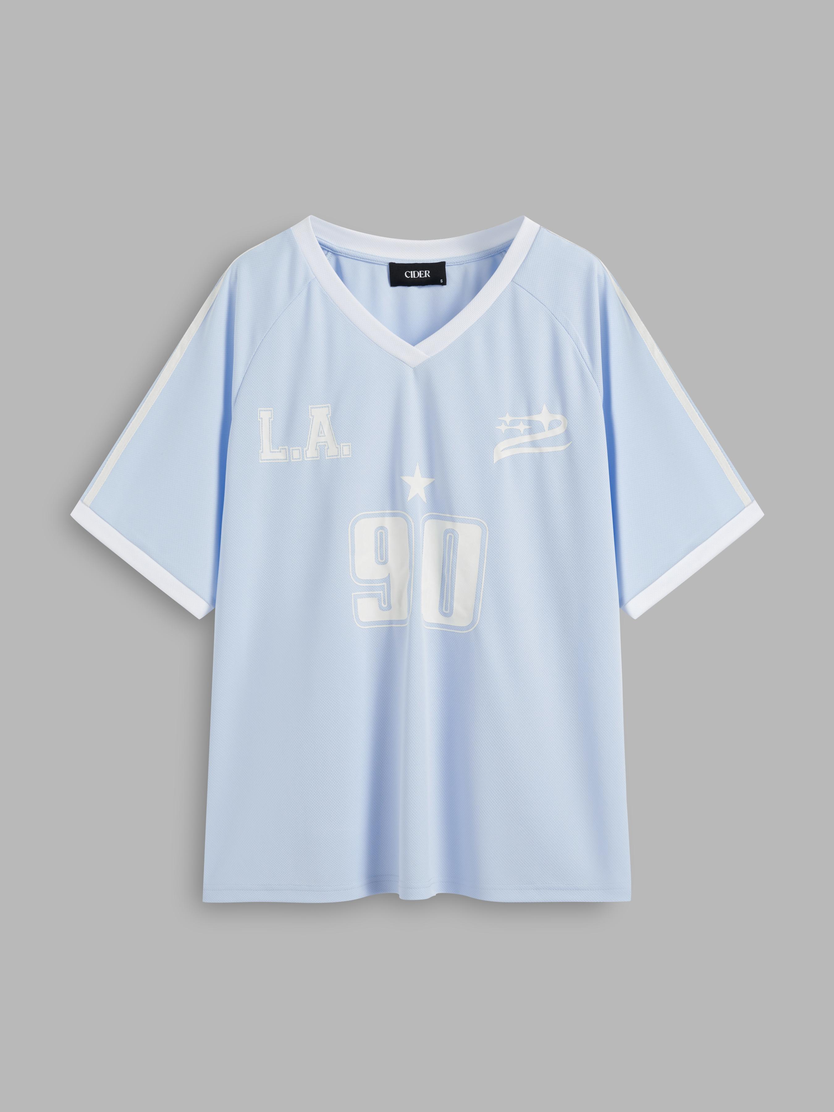 L.A. 90 V-neck Star Graphic Contrasting Binding Short Sleeve Tee by CIDER