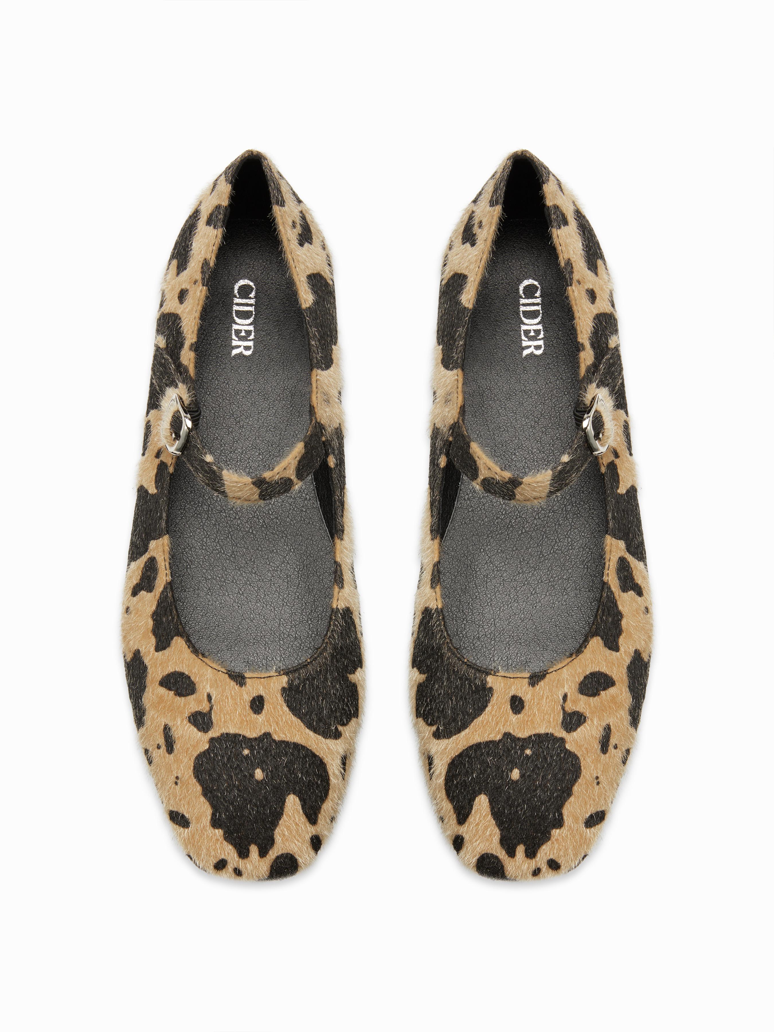 LEOPARD PRINT FAUX SUEDE MARY JANE FLATS by CIDER