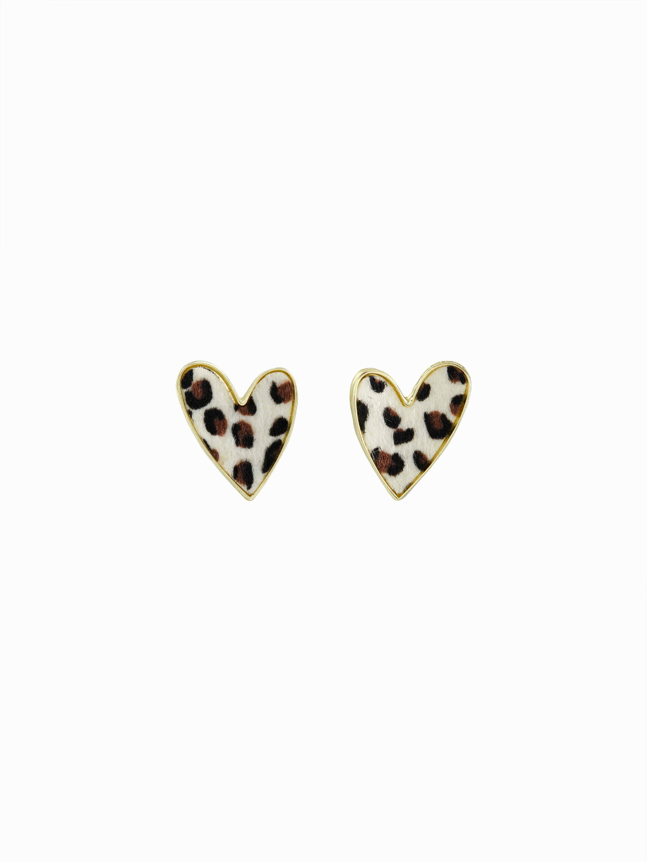 LEOPARD PRINT HEART STUD EARRINGS by CIDER
