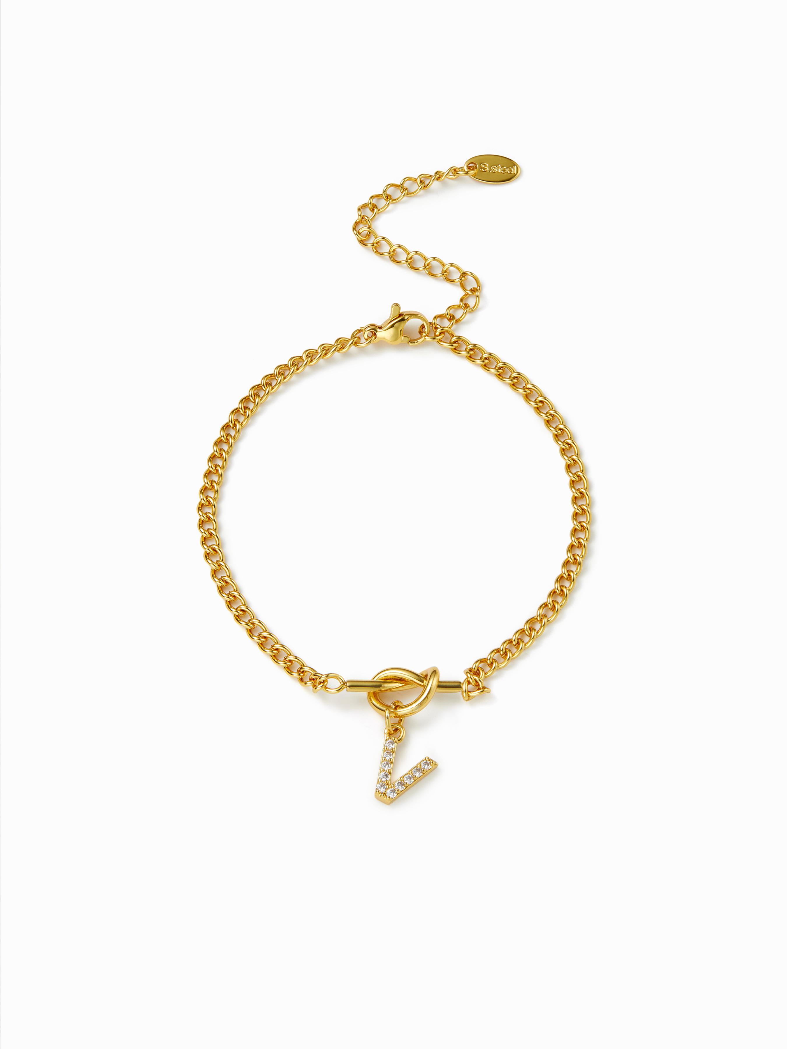 LETTER RHINESTONE PENDANT CHAIN BRACELET by CIDER