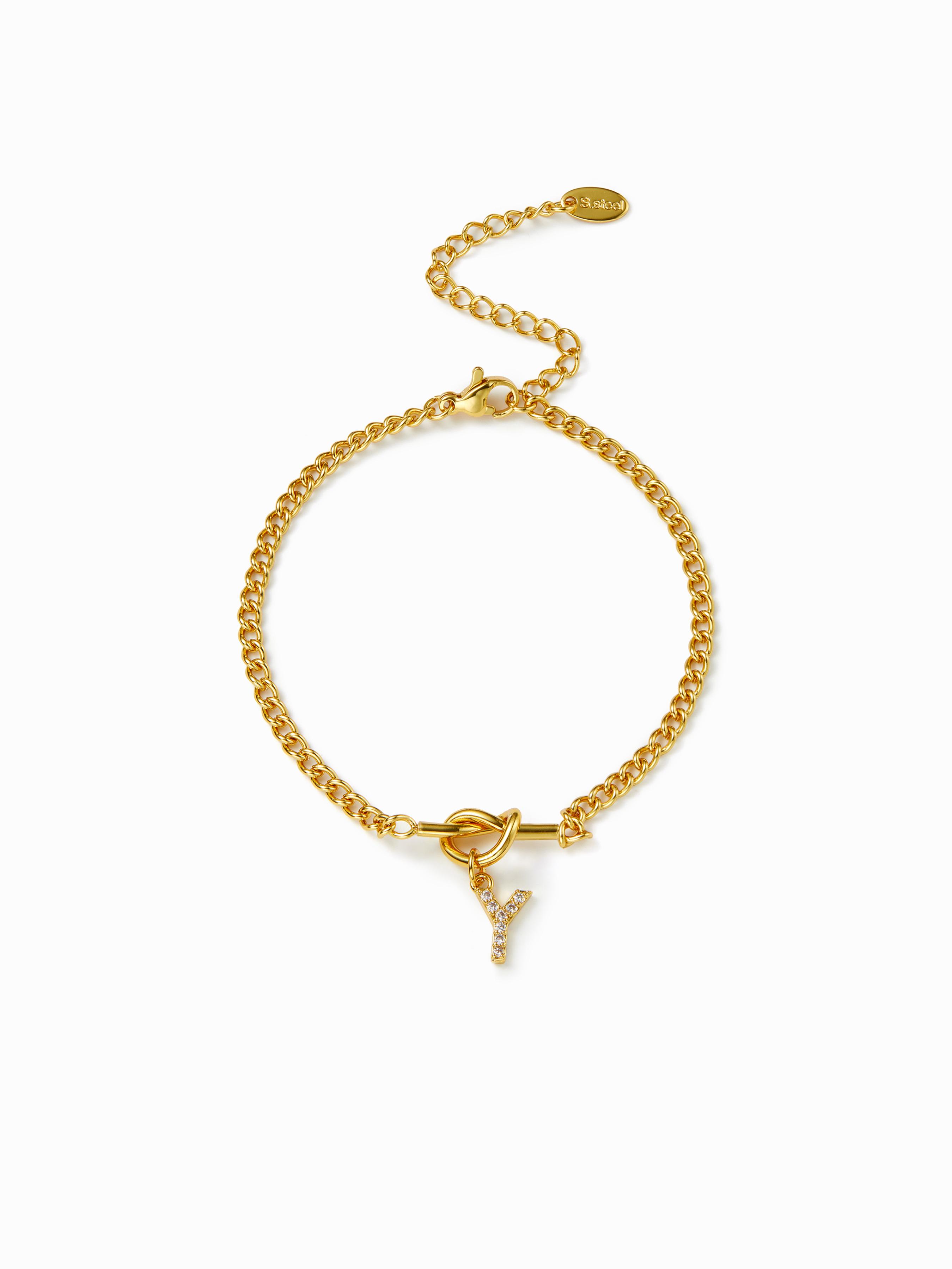 LETTER RHINESTONE PENDANT CHAIN BRACELET by CIDER