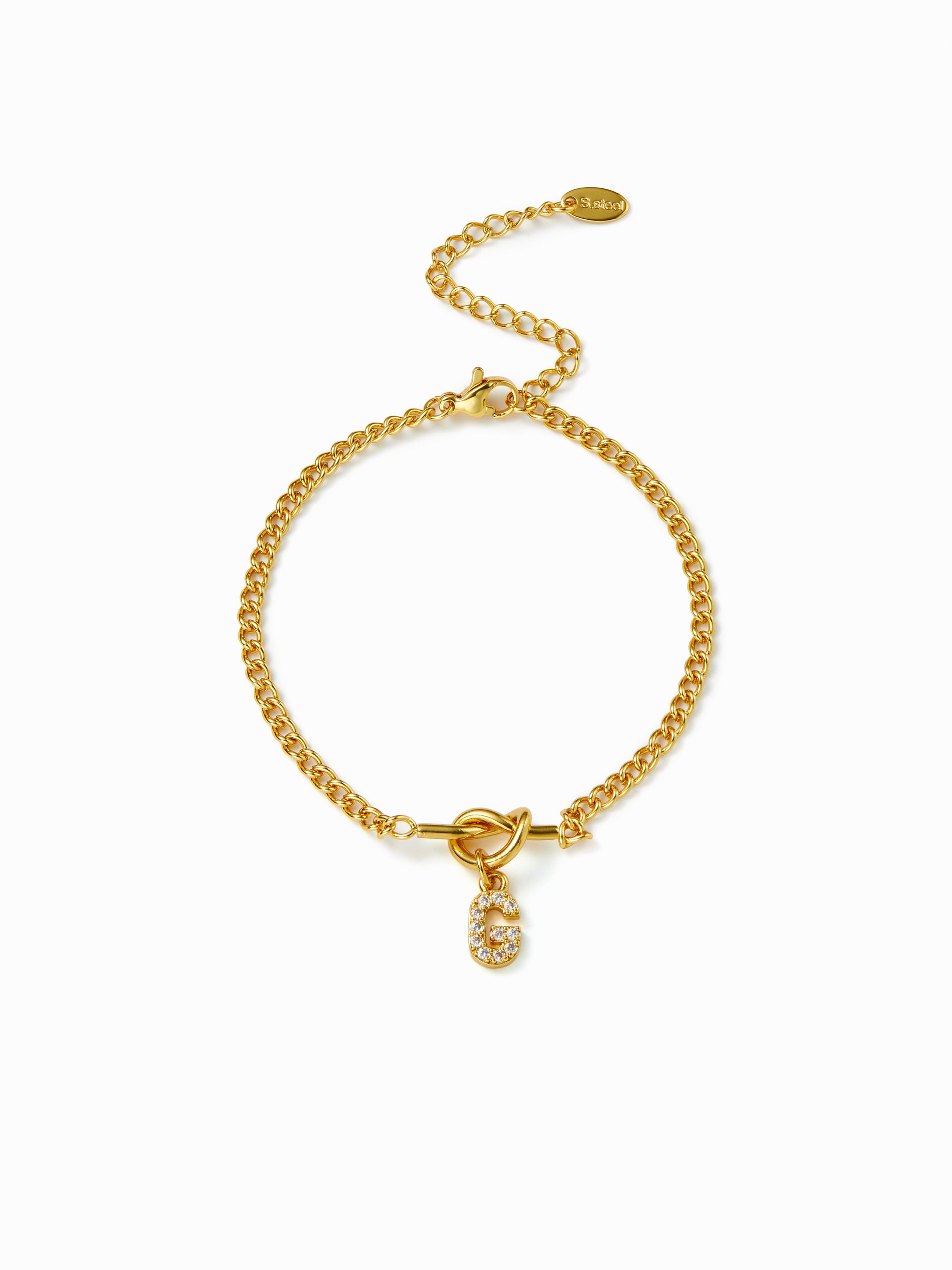 LETTER RHINESTONE PENDANT CHAIN BRACELET by CIDER