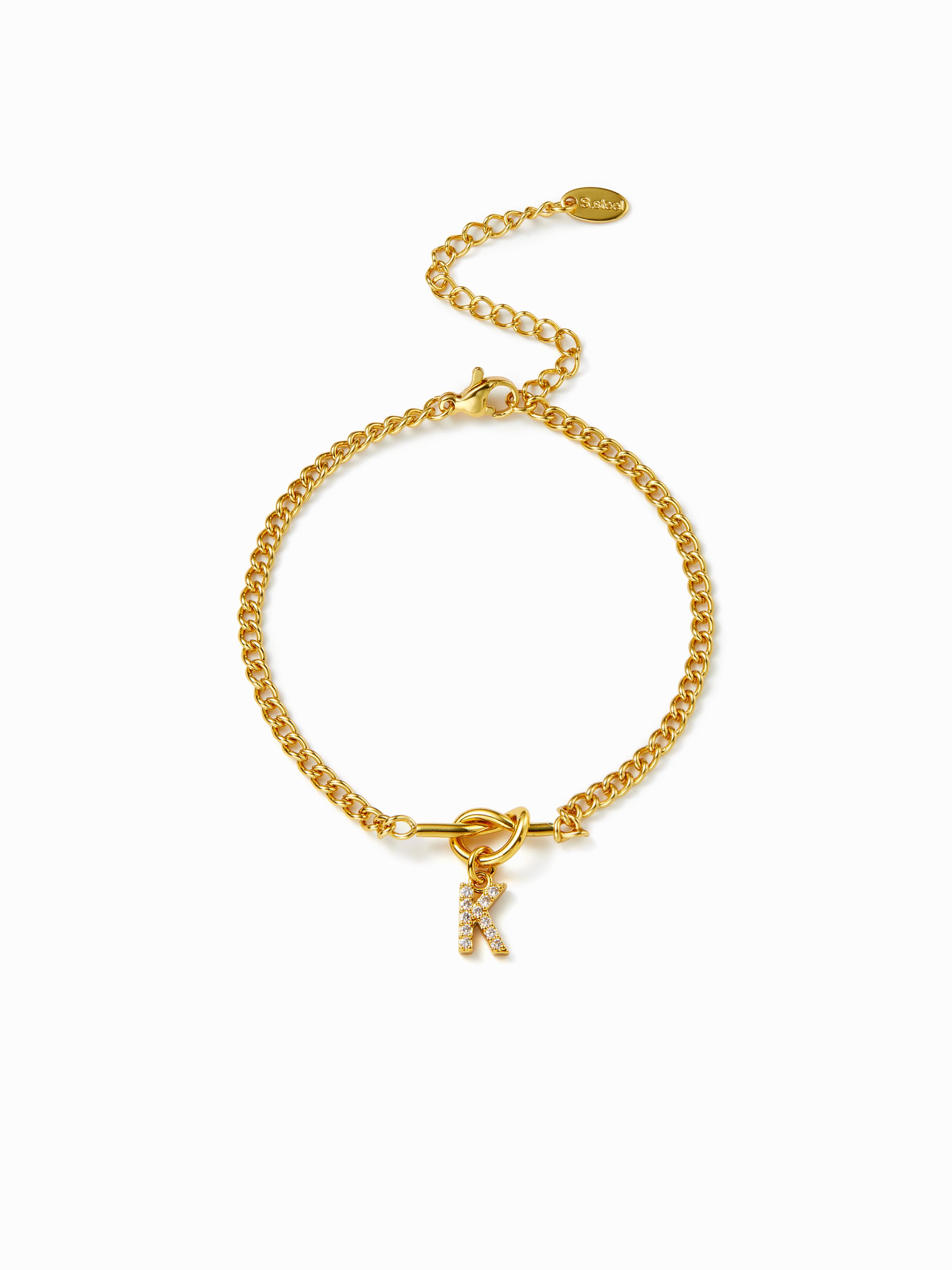 LETTER RHINESTONE PENDANT CHAIN BRACELET by CIDER