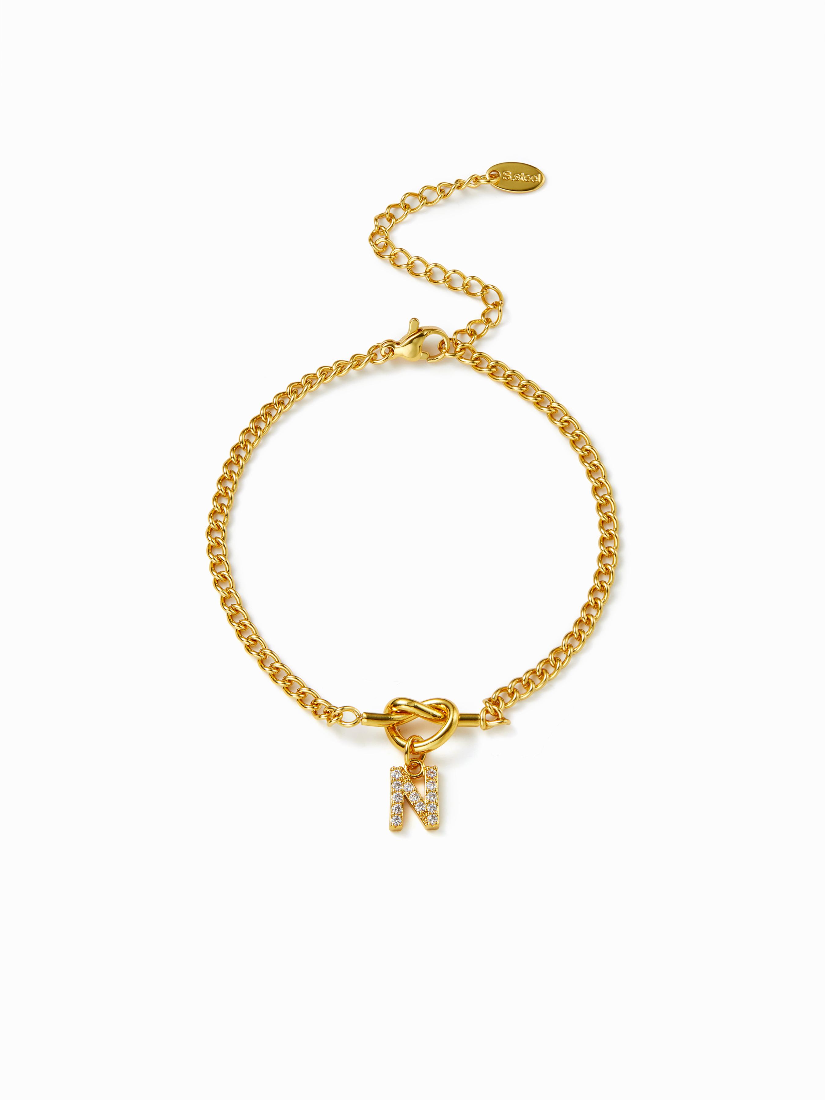 LETTER RHINESTONE PENDANT CHAIN BRACELET by CIDER