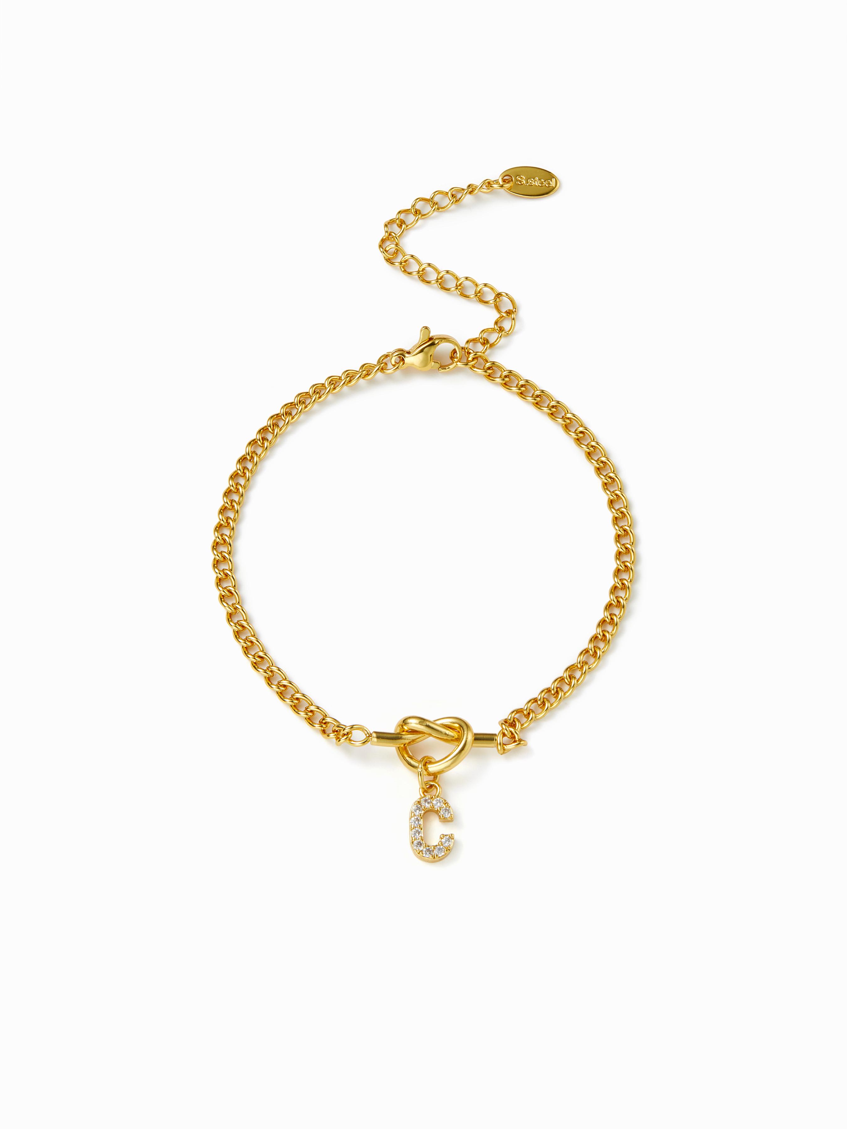 LETTER RHINESTONE PENDANT CHAIN BRACELET by CIDER