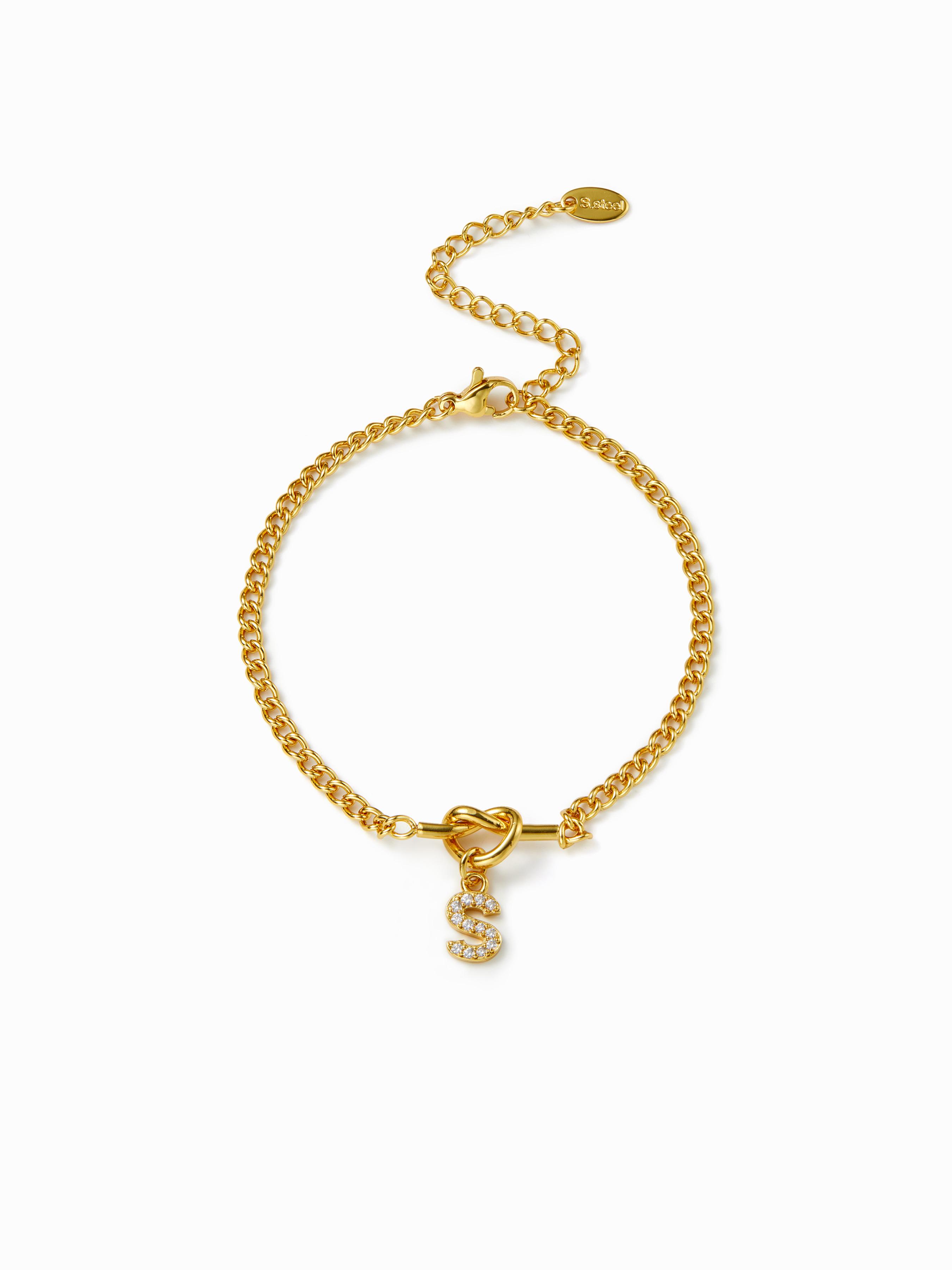 LETTER RHINESTONE PENDANT CHAIN BRACELET by CIDER