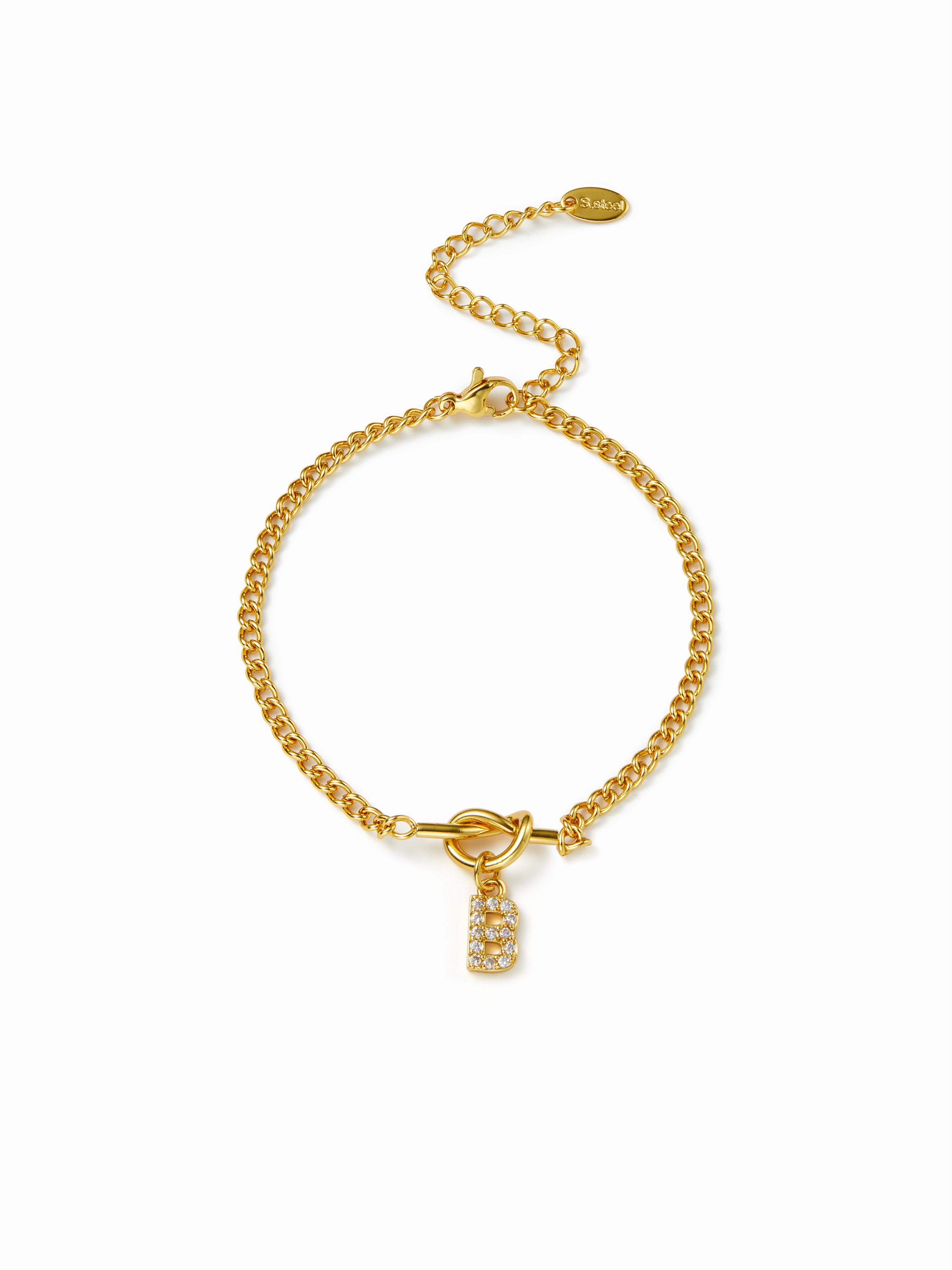 LETTER RHINESTONE PENDANT CHAIN BRACELET by CIDER