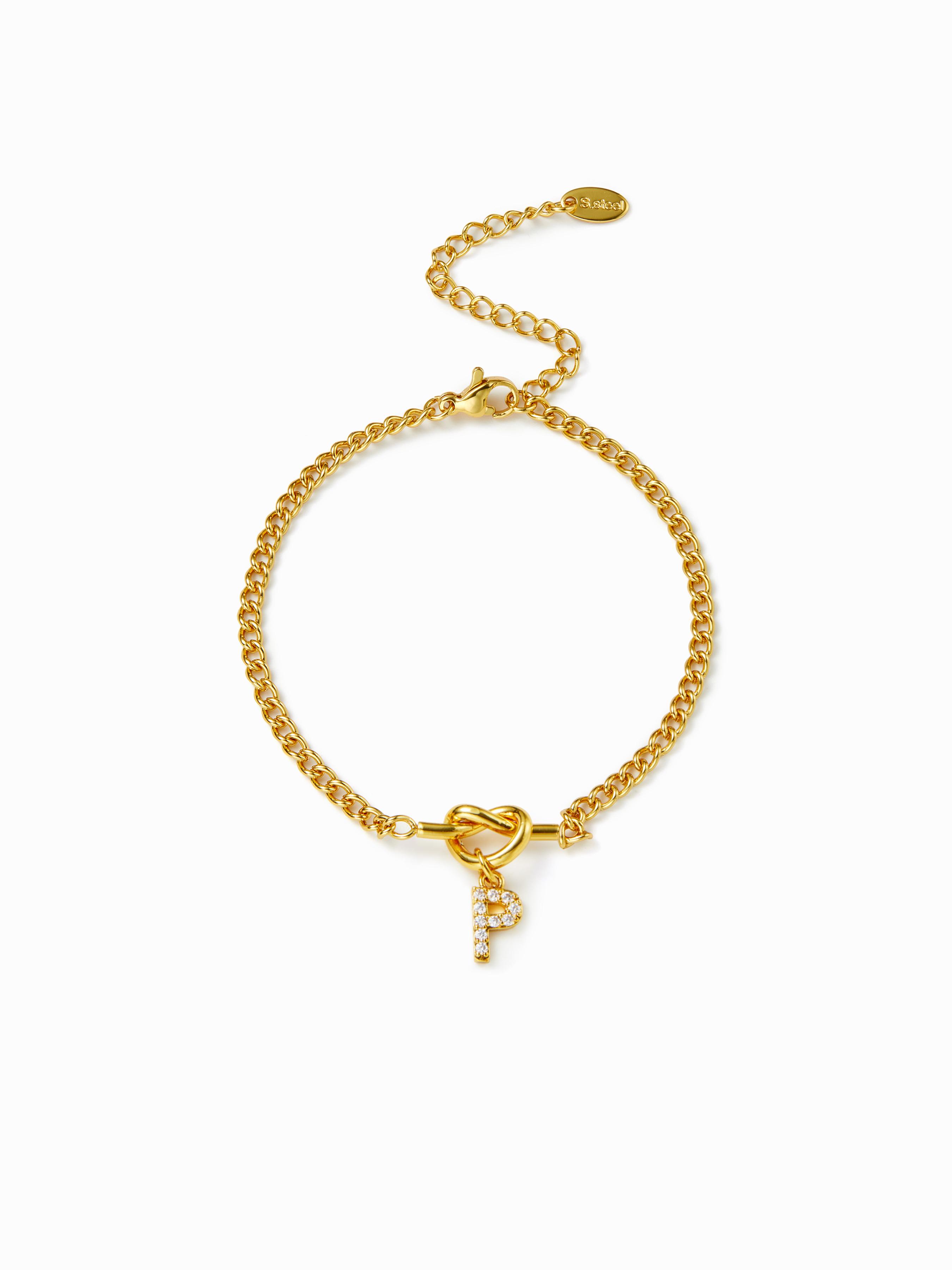 LETTER RHINESTONE PENDANT CHAIN BRACELET by CIDER