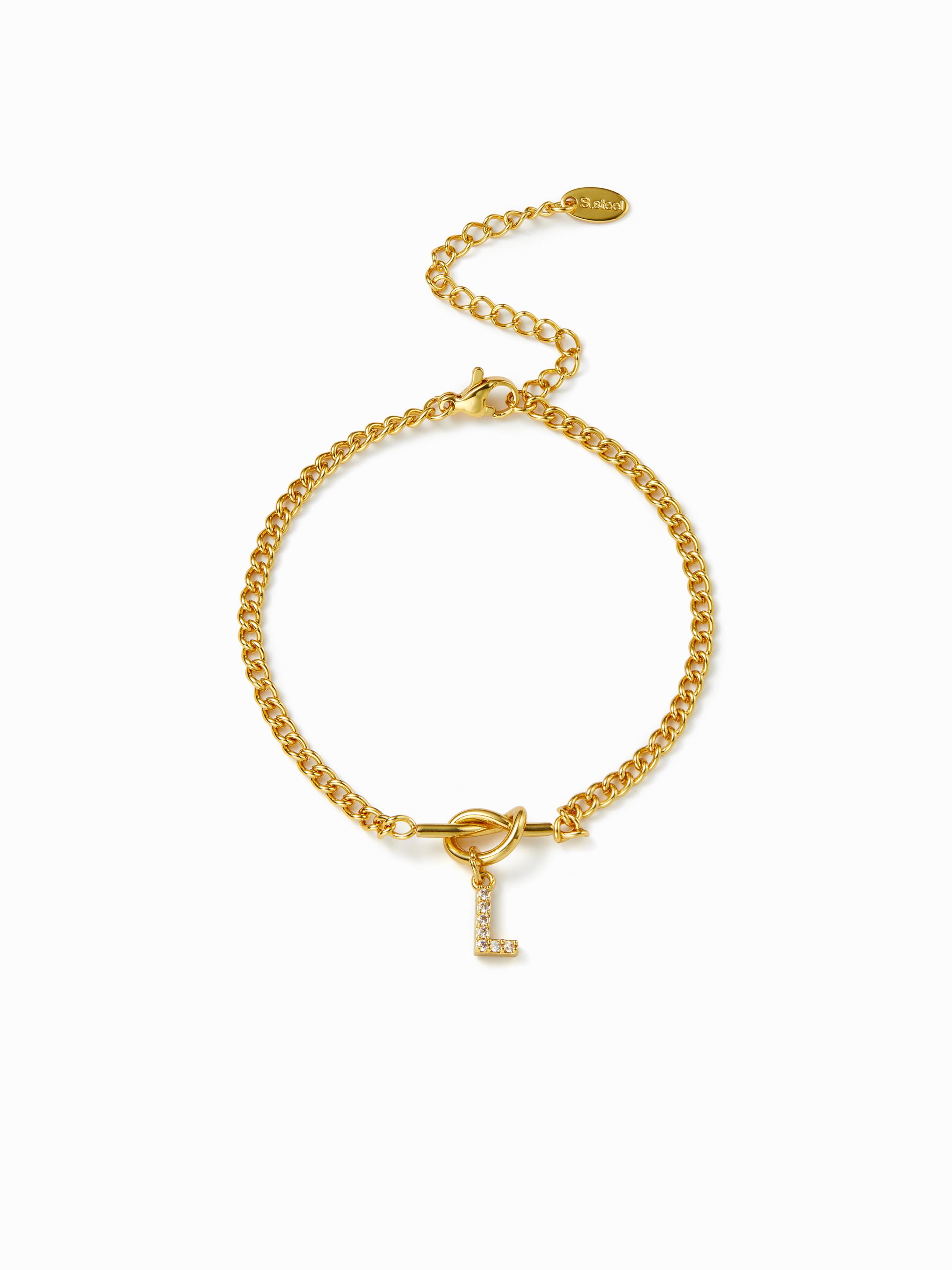 LETTER RHINESTONE PENDANT CHAIN BRACELET by CIDER