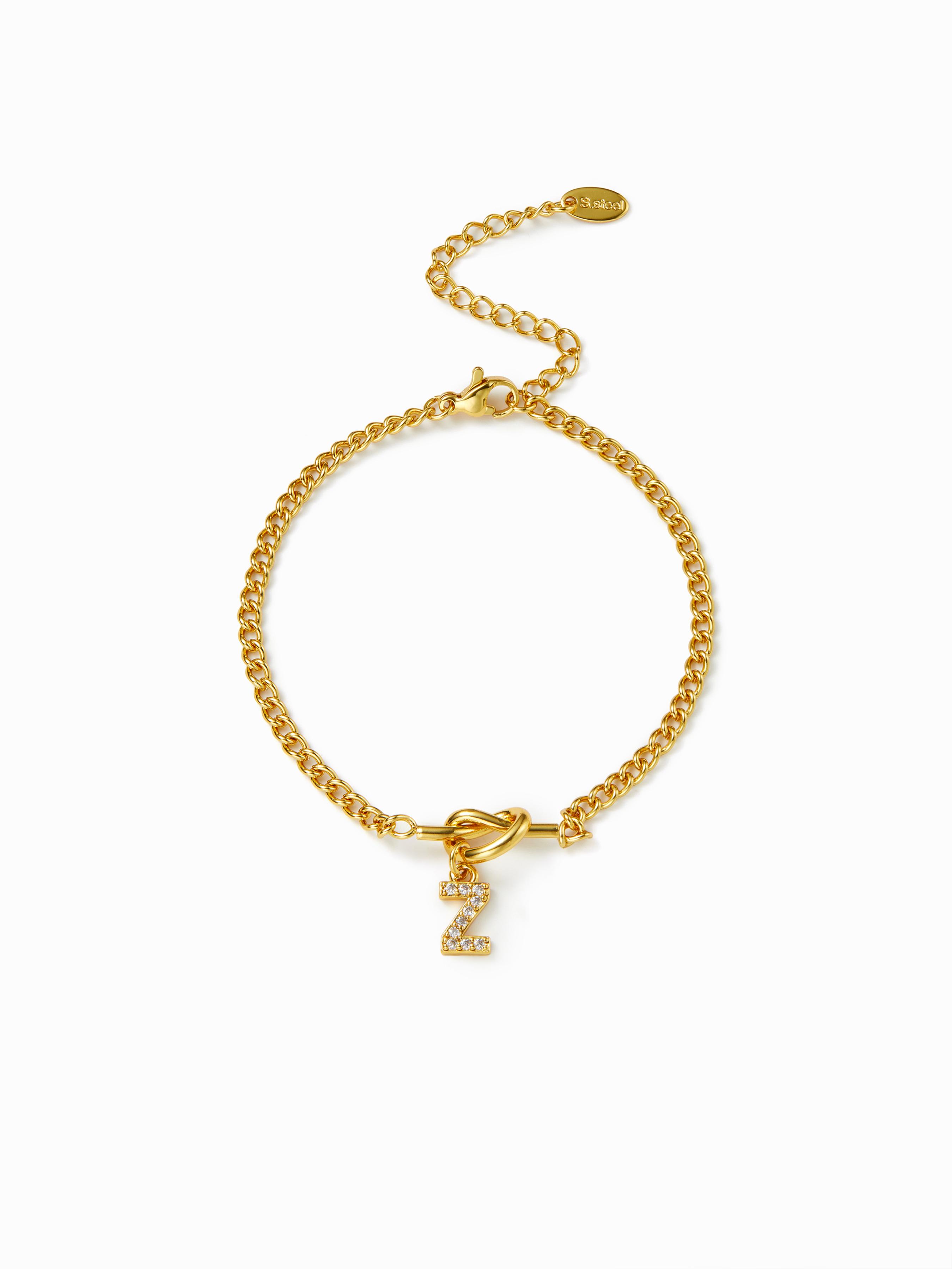 LETTER RHINESTONE PENDANT CHAIN BRACELET by CIDER