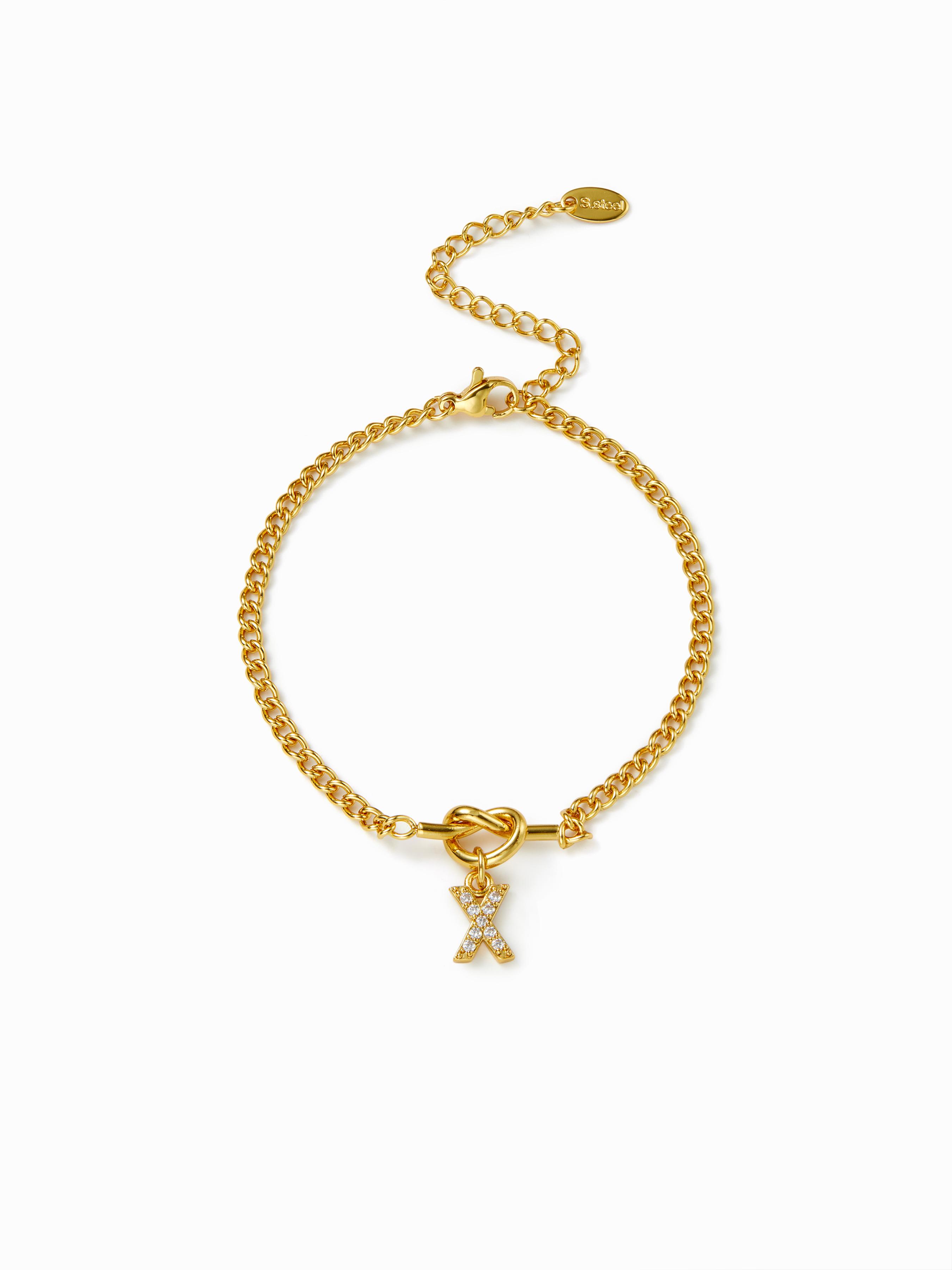 LETTER RHINESTONE PENDANT CHAIN BRACELET by CIDER