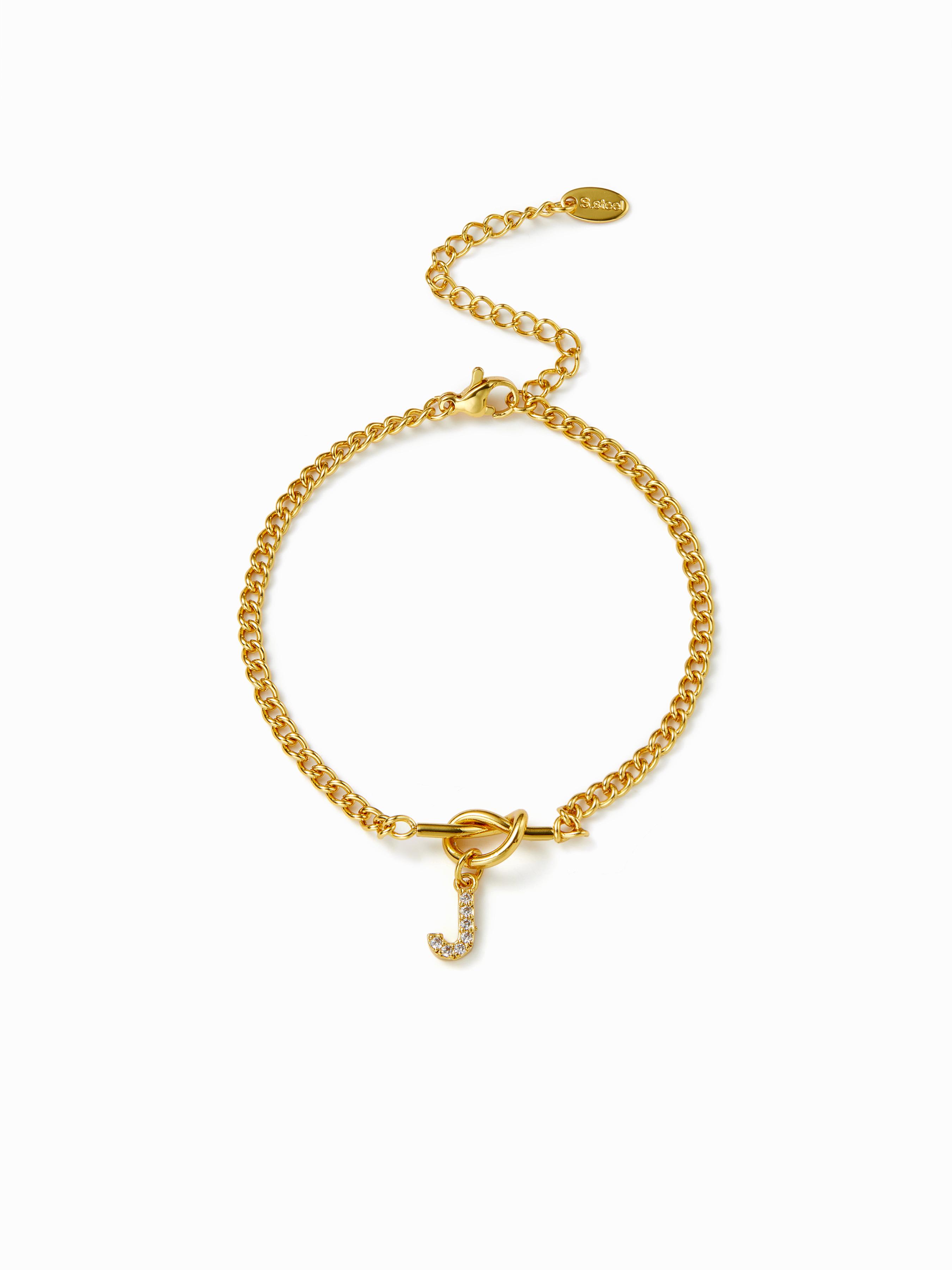 LETTER RHINESTONE PENDANT CHAIN BRACELET by CIDER