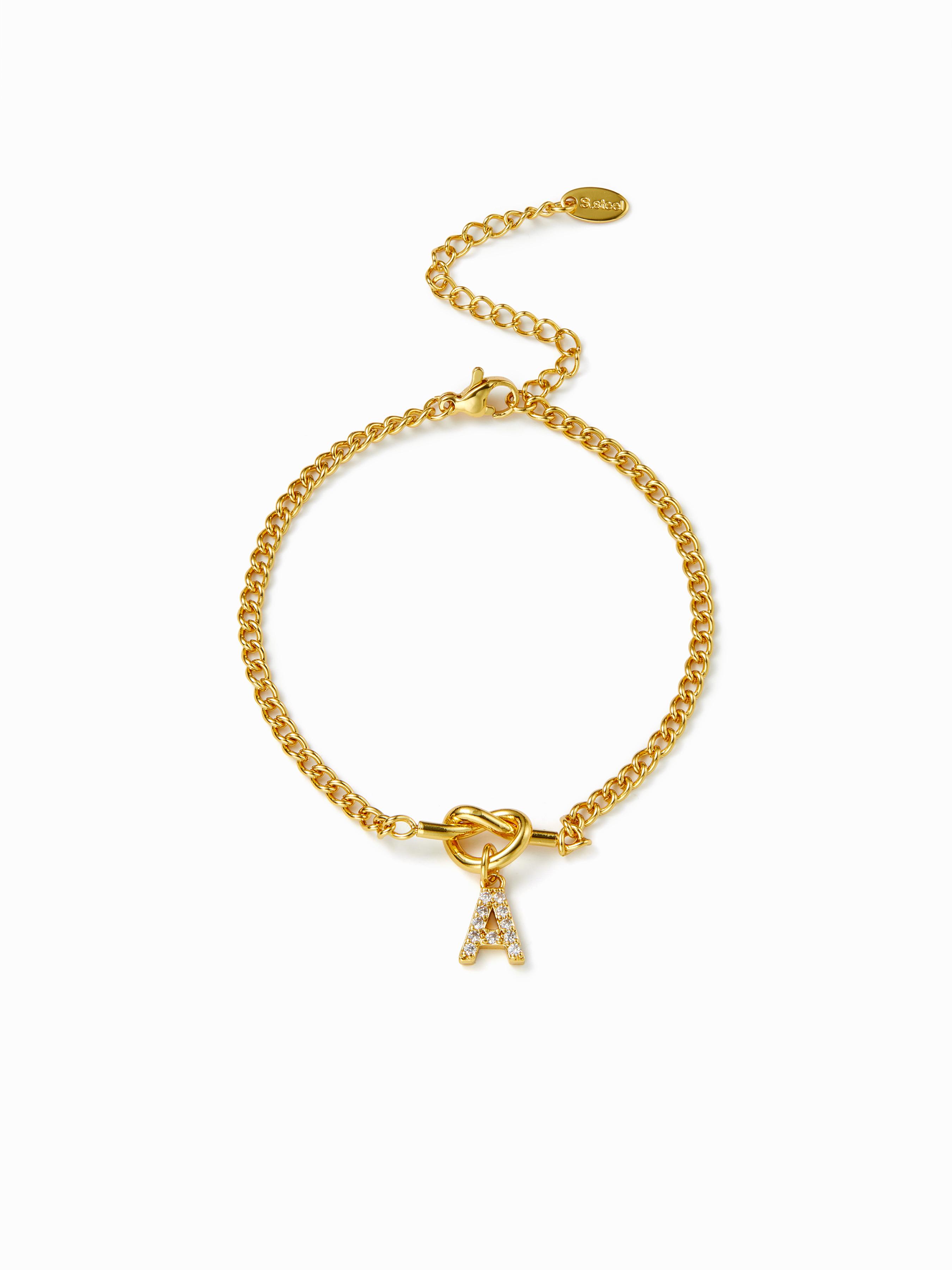 LETTER RHINESTONE PENDANT CHAIN BRACELET by CIDER