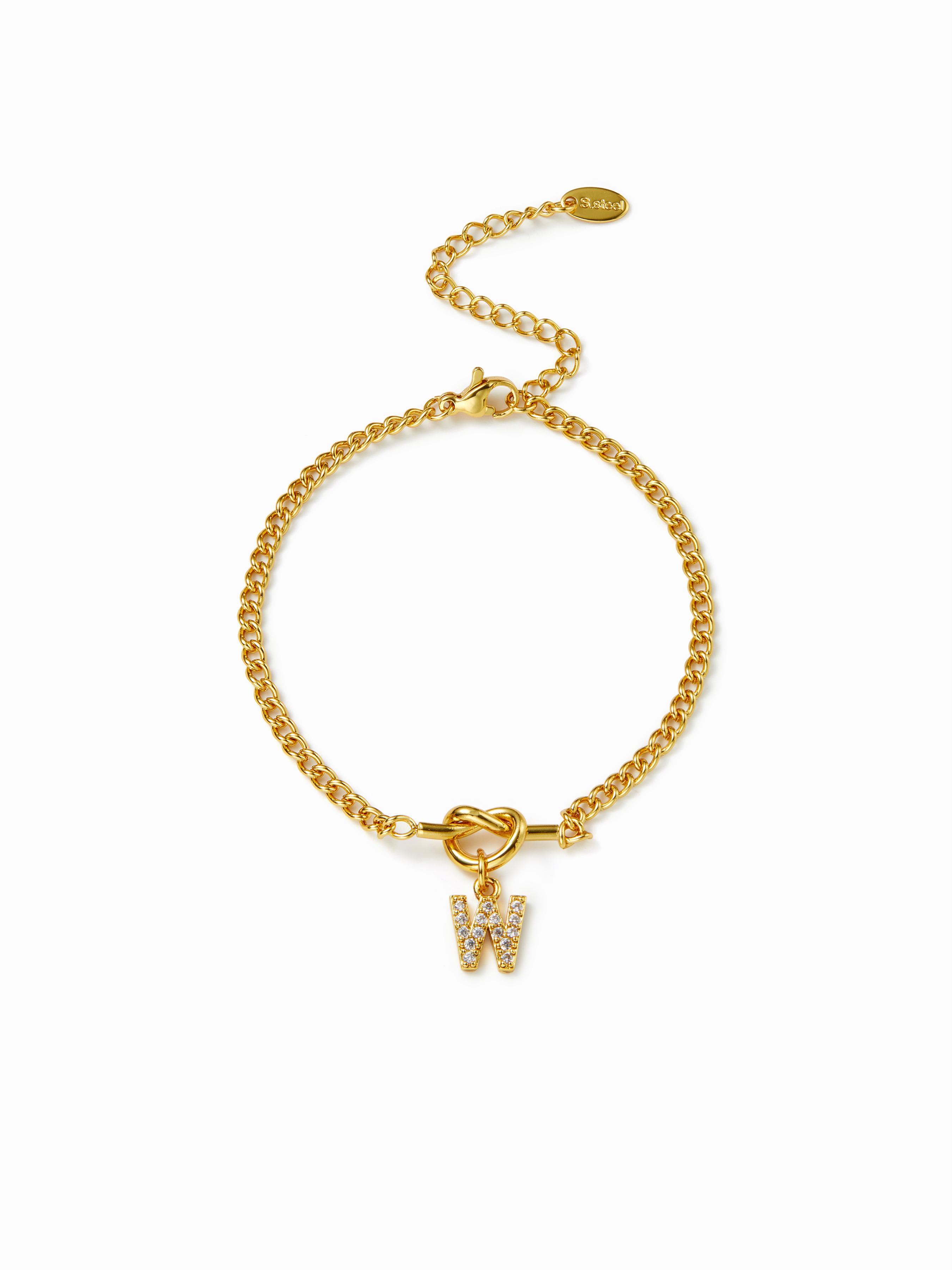 LETTER RHINESTONE PENDANT CHAIN BRACELET by CIDER