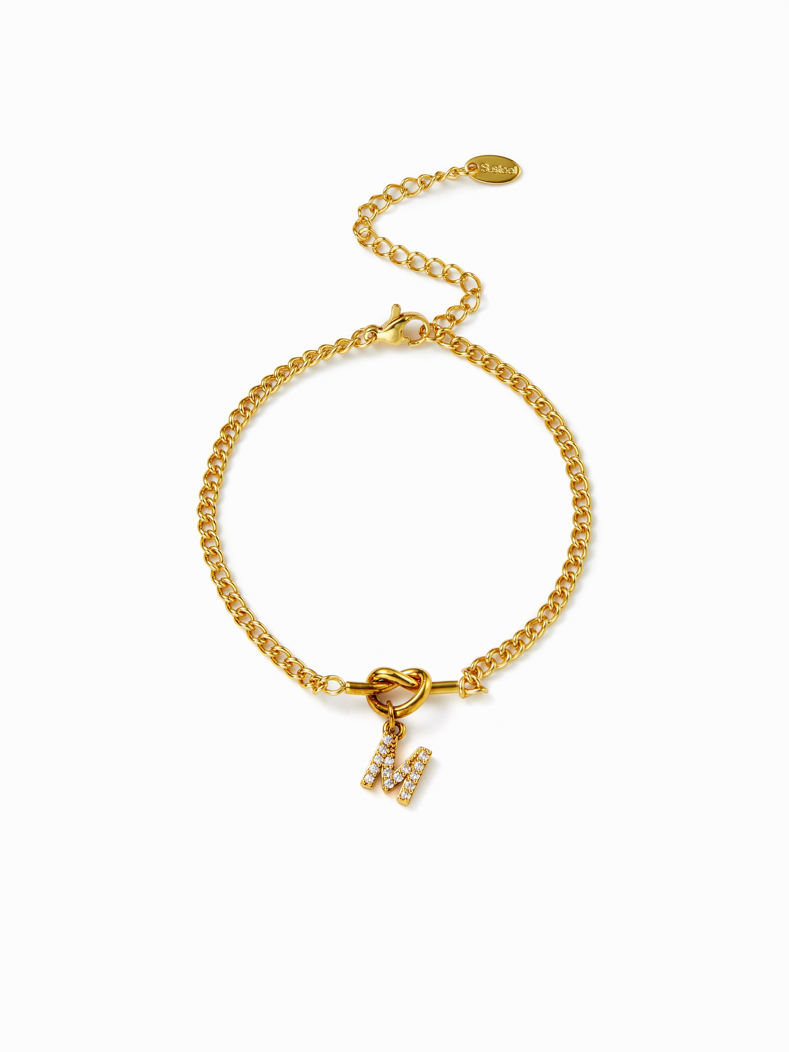 LETTER RHINESTONE PENDANT CHAIN BRACELET by CIDER