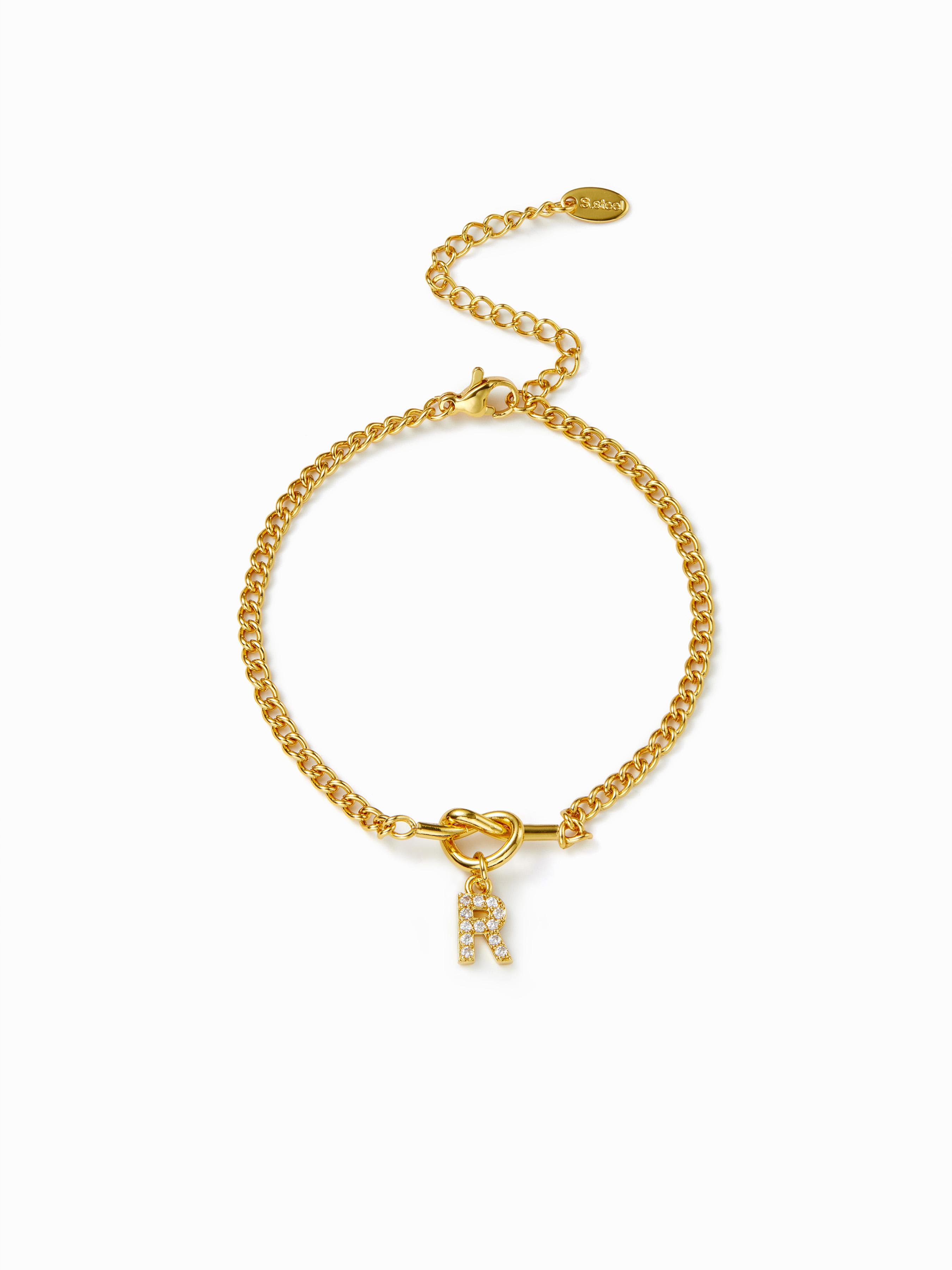 LETTER RHINESTONE PENDANT CHAIN BRACELET by CIDER