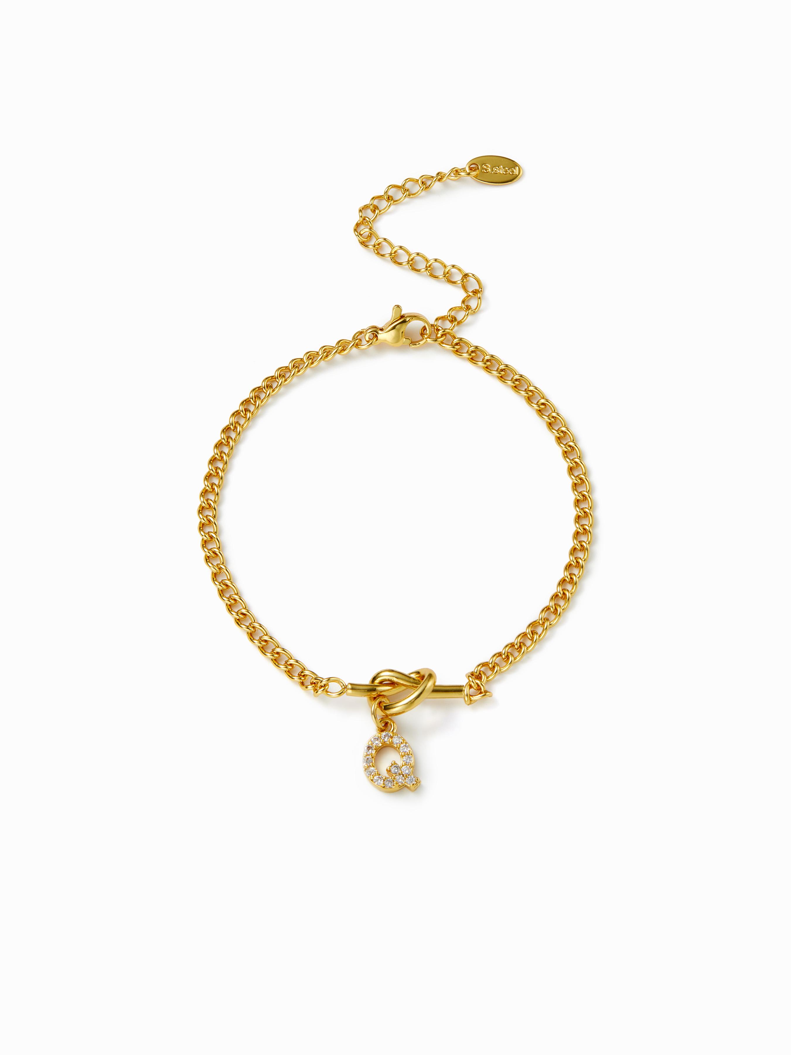LETTER RHINESTONE PENDANT CHAIN BRACELET by CIDER