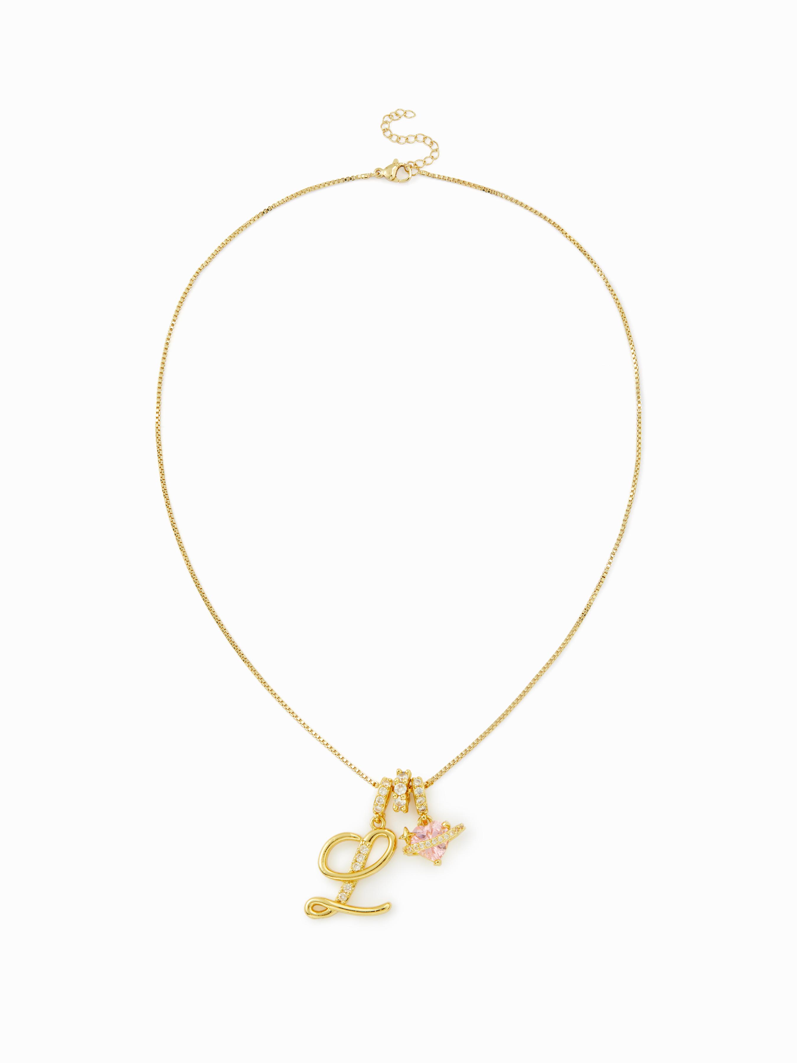 LETTER & HEART ZIRCON PENDANT NECKLACE by CIDER