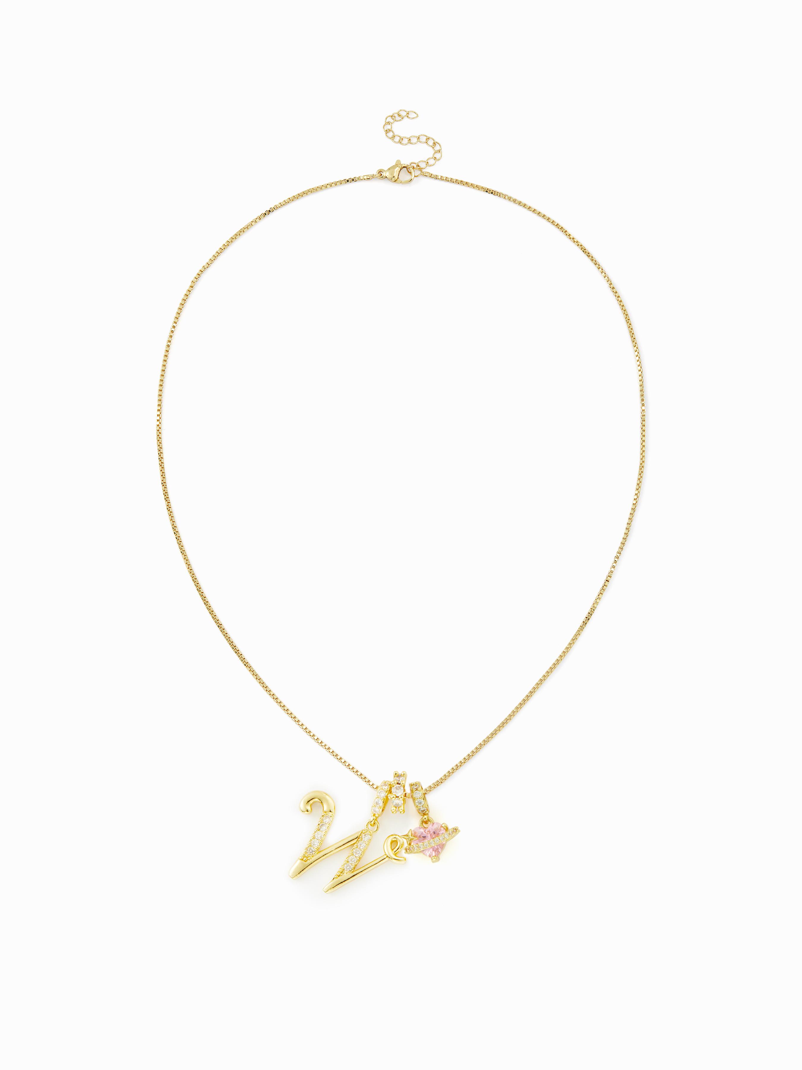 LETTER & HEART ZIRCON PENDANT NECKLACE by CIDER