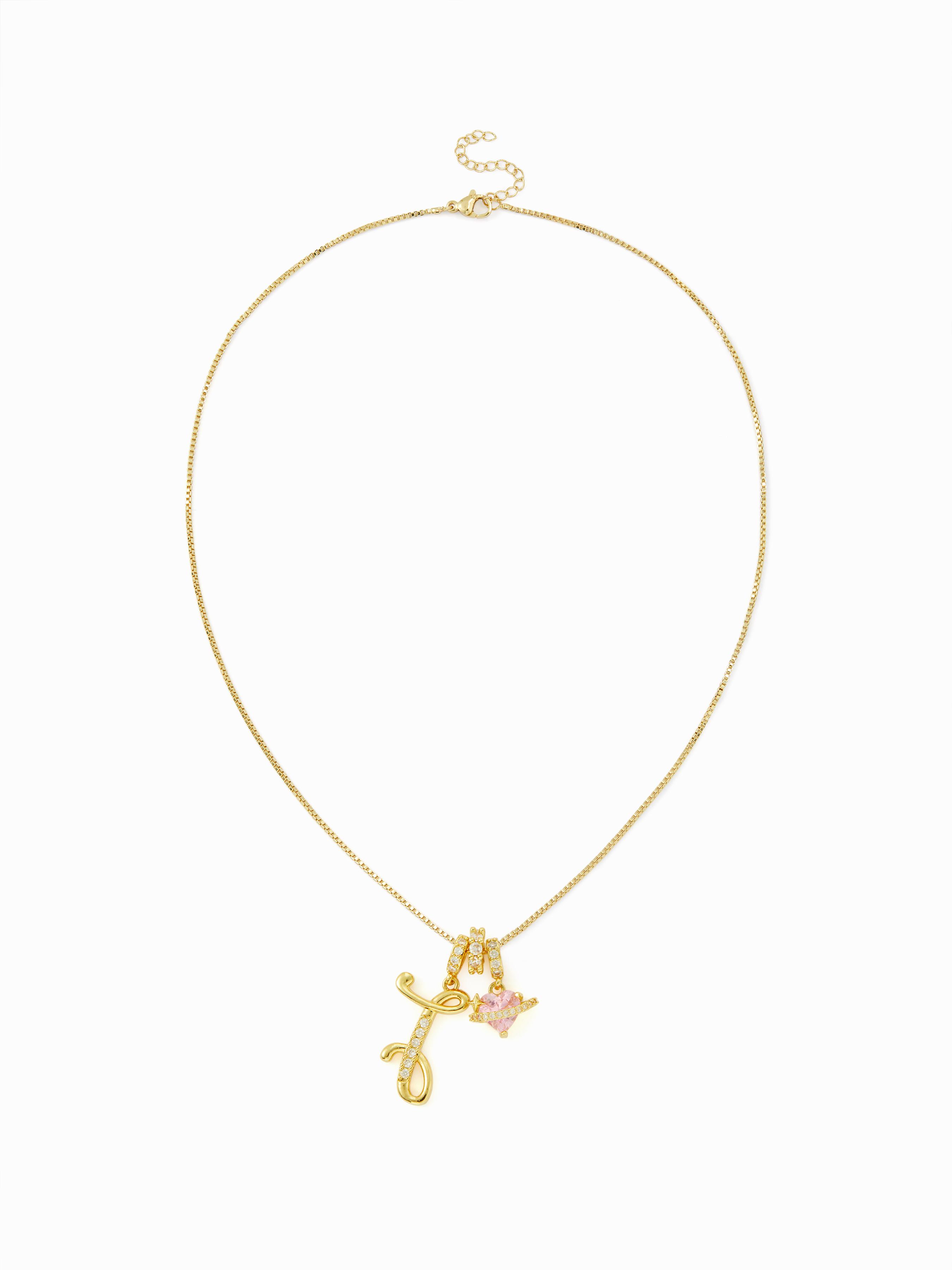 LETTER & HEART ZIRCON PENDANT NECKLACE by CIDER
