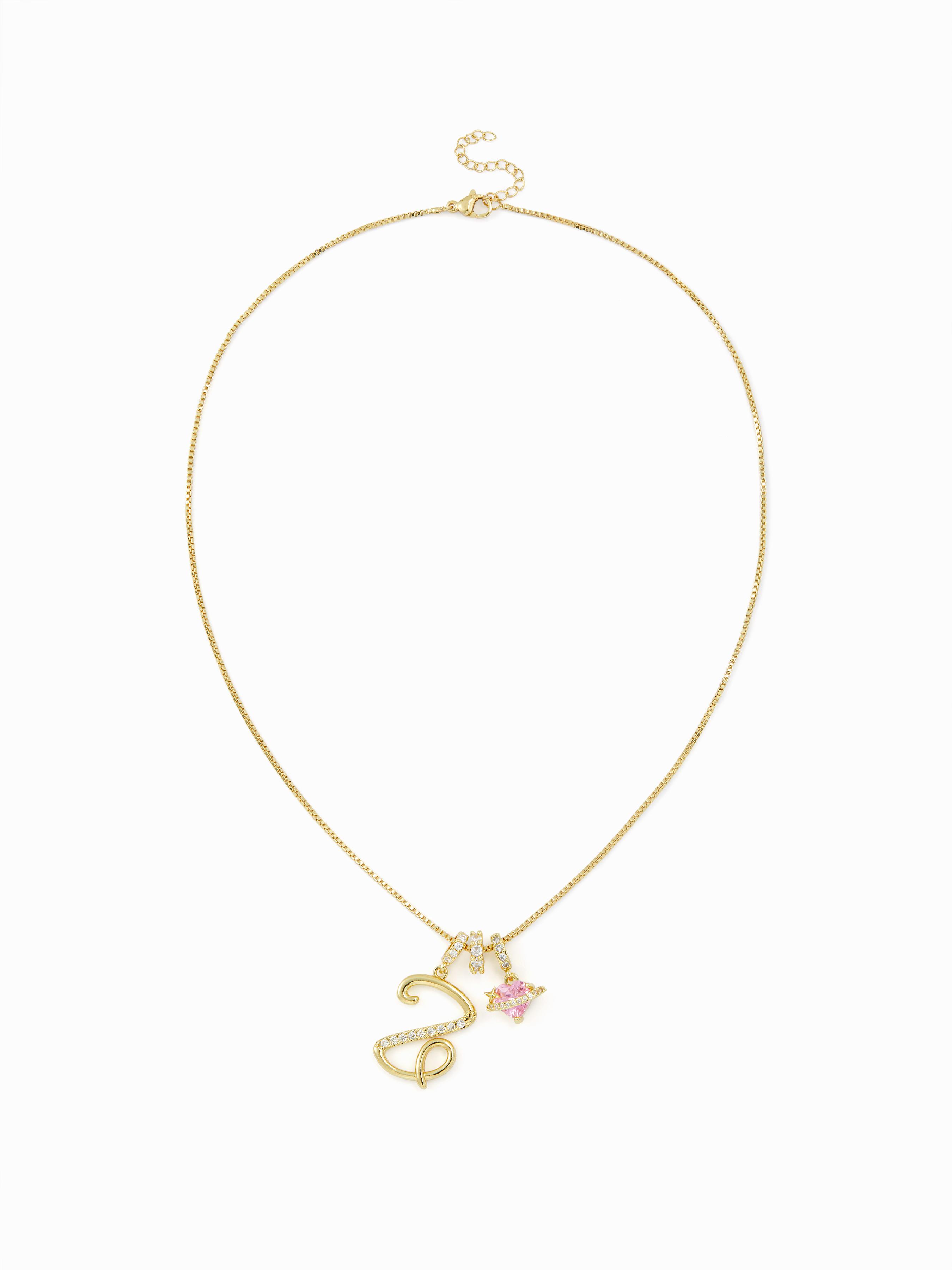 LETTER & HEART ZIRCON PENDANT NECKLACE by CIDER