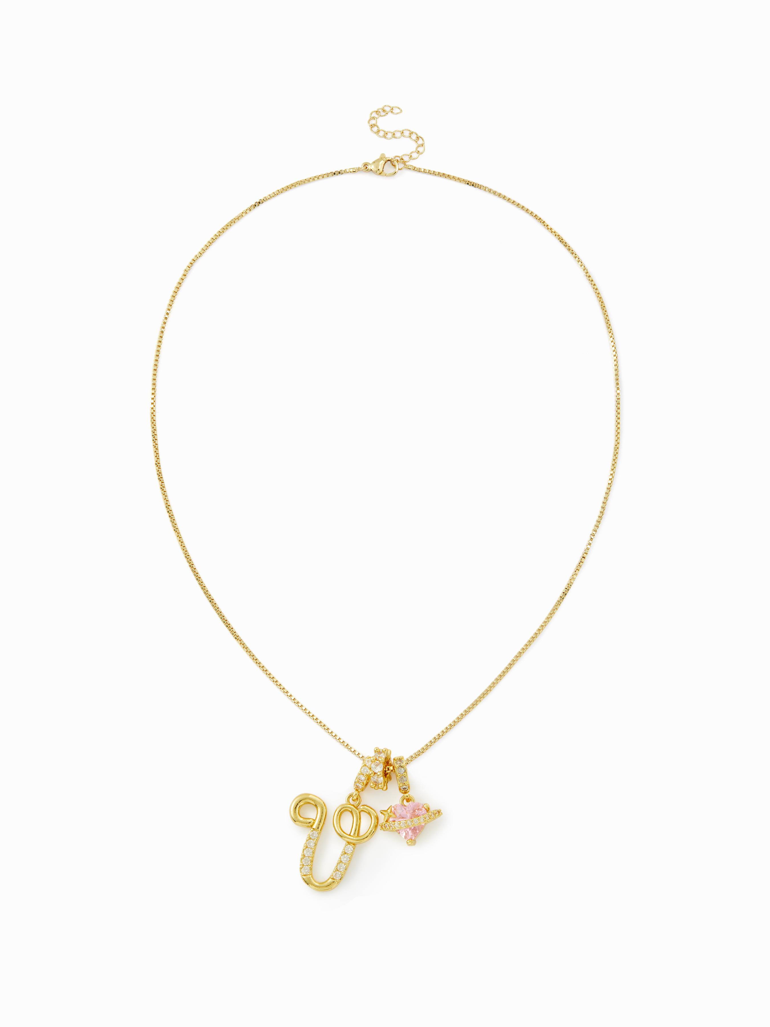 LETTER & HEART ZIRCON PENDANT NECKLACE by CIDER