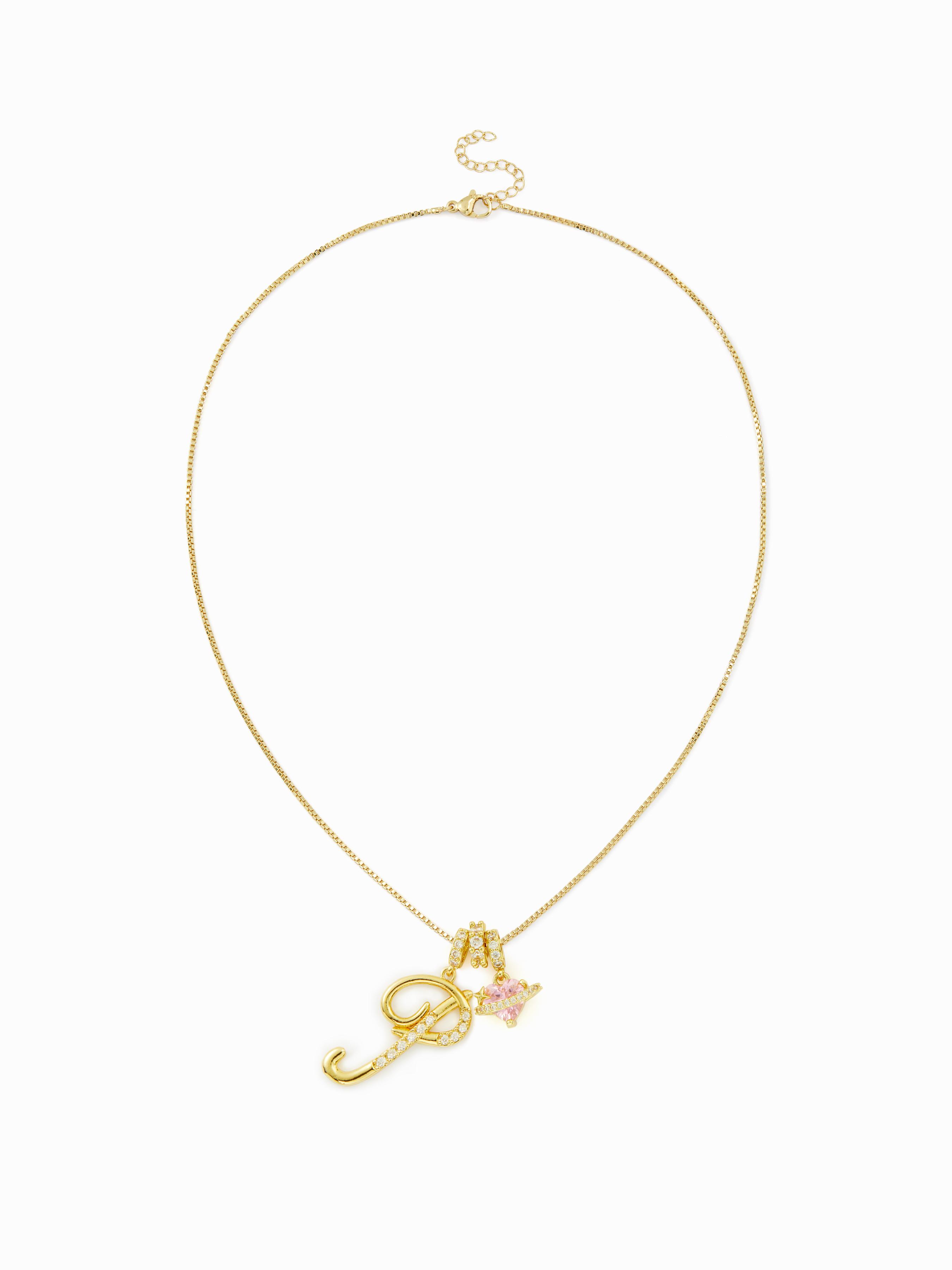 LETTER & HEART ZIRCON PENDANT NECKLACE by CIDER