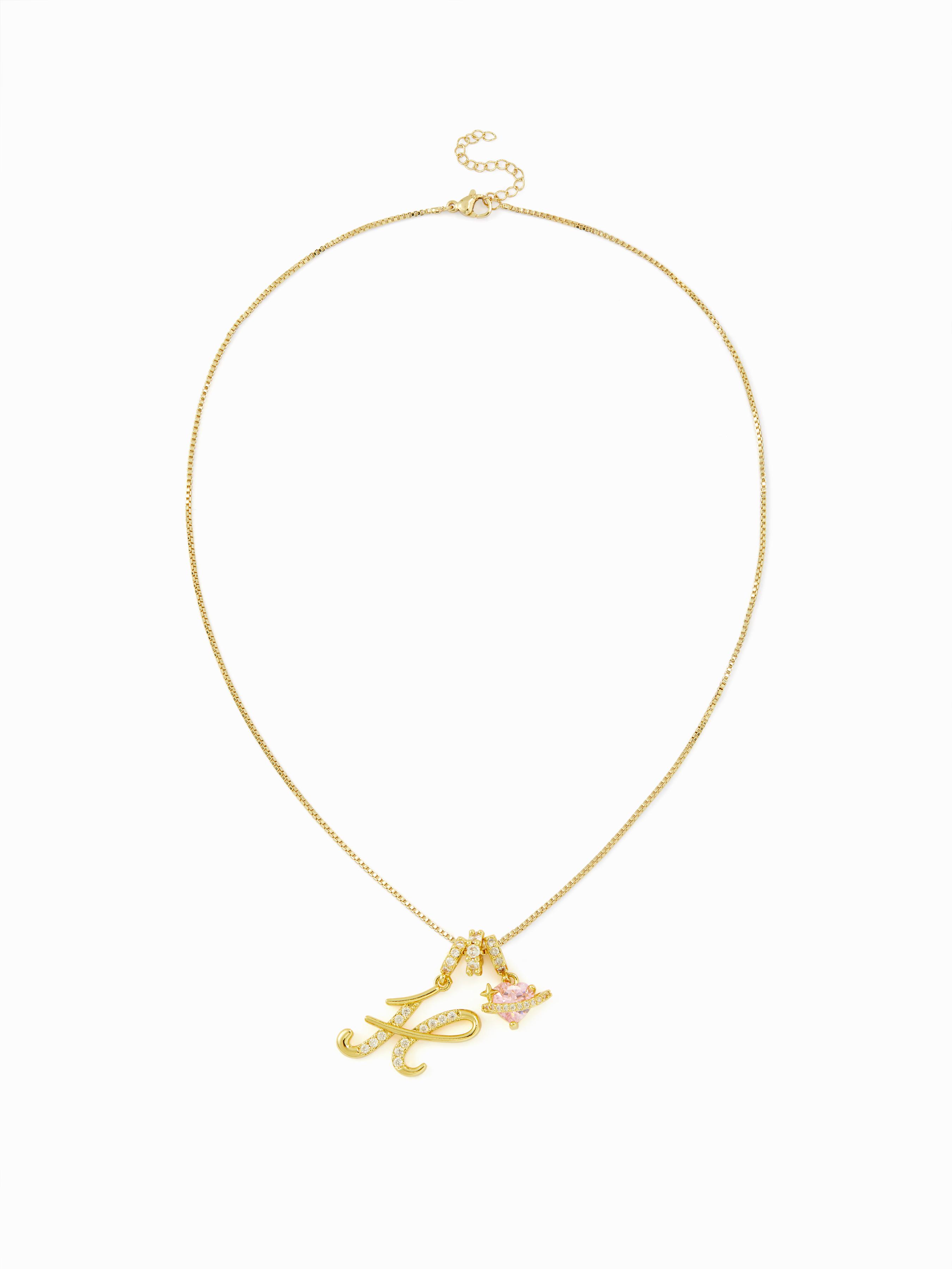LETTER & HEART ZIRCON PENDANT NECKLACE by CIDER