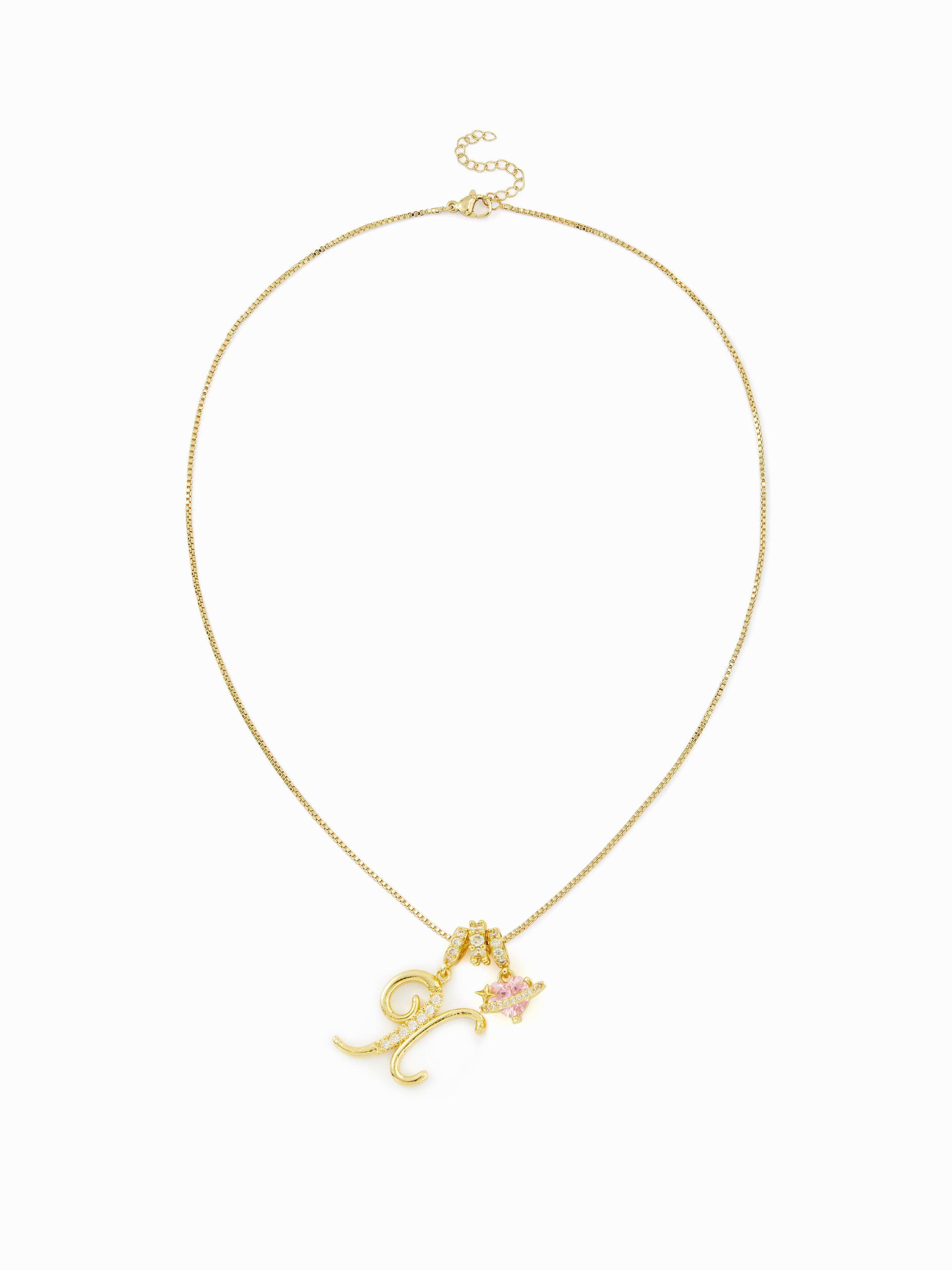 LETTER & HEART ZIRCON PENDANT NECKLACE by CIDER