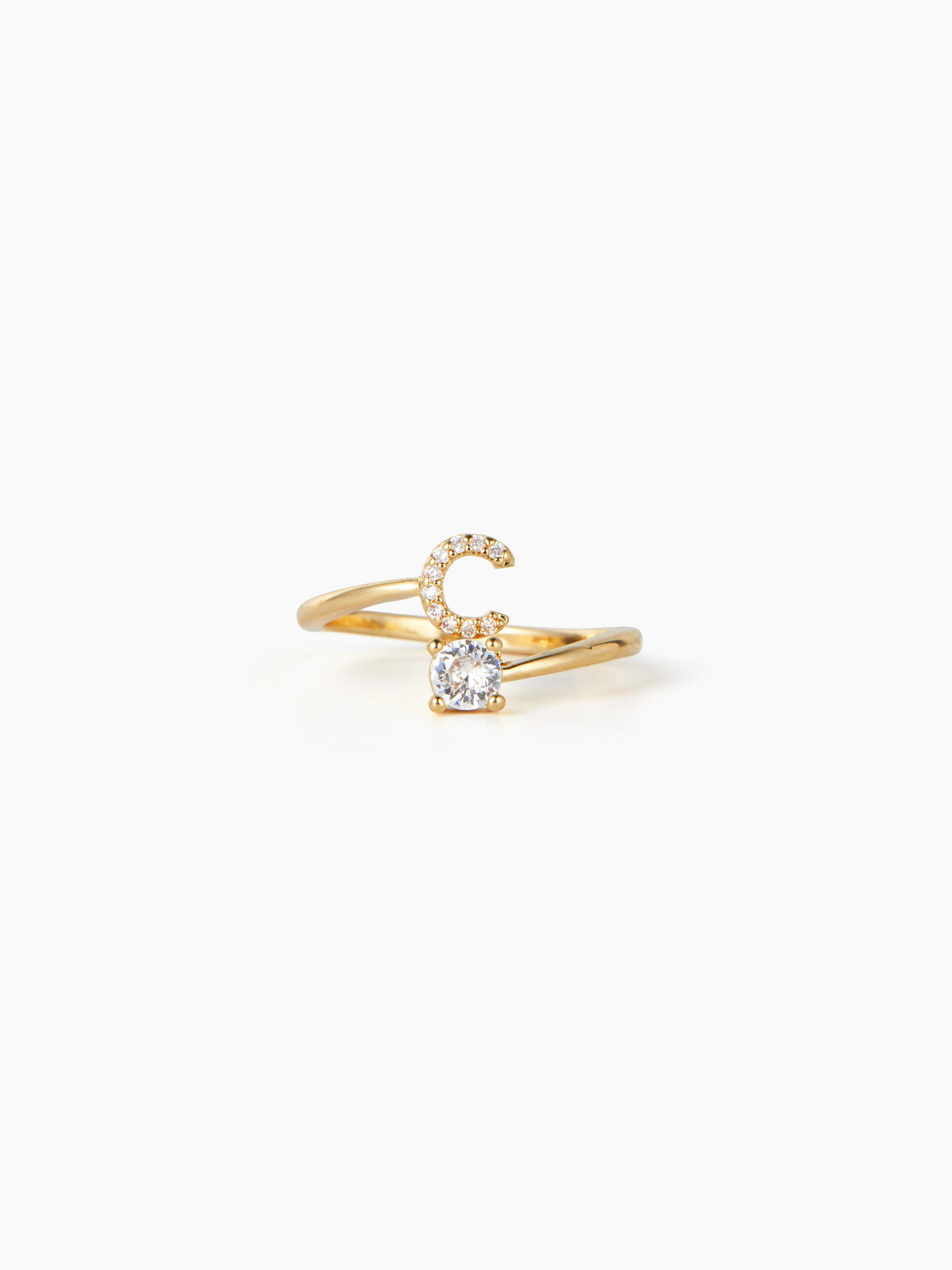 LETTER & ZIRCON OPEN RING by CIDER
