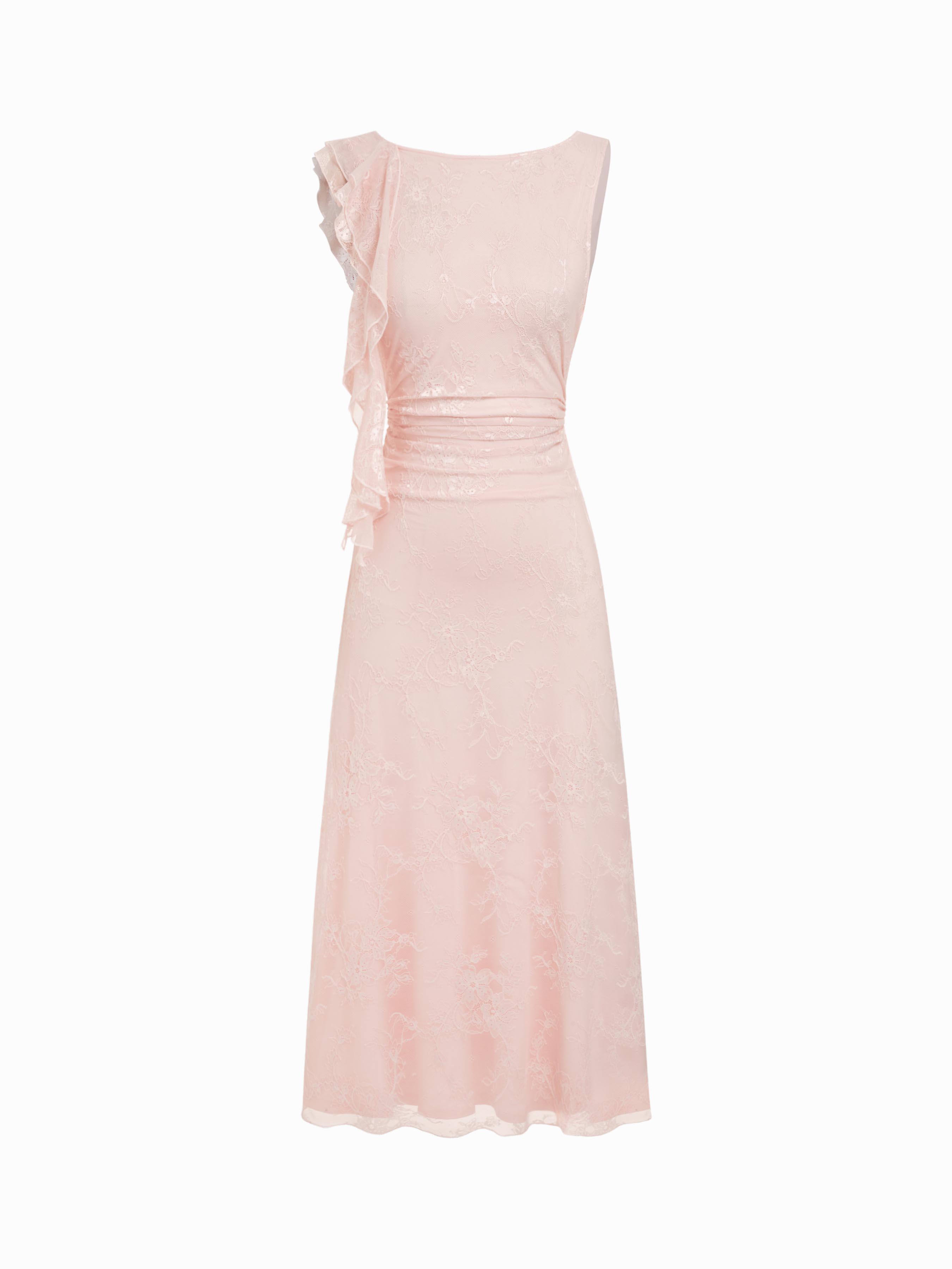 Lace Boat Neck Ruffled Backless Mermaid Maxi Dress by CIDER