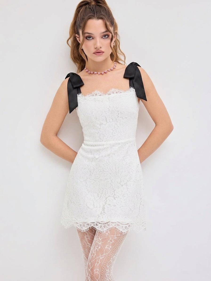 Lace Bowknot Two Tone A-line Mini Dress by CIDER