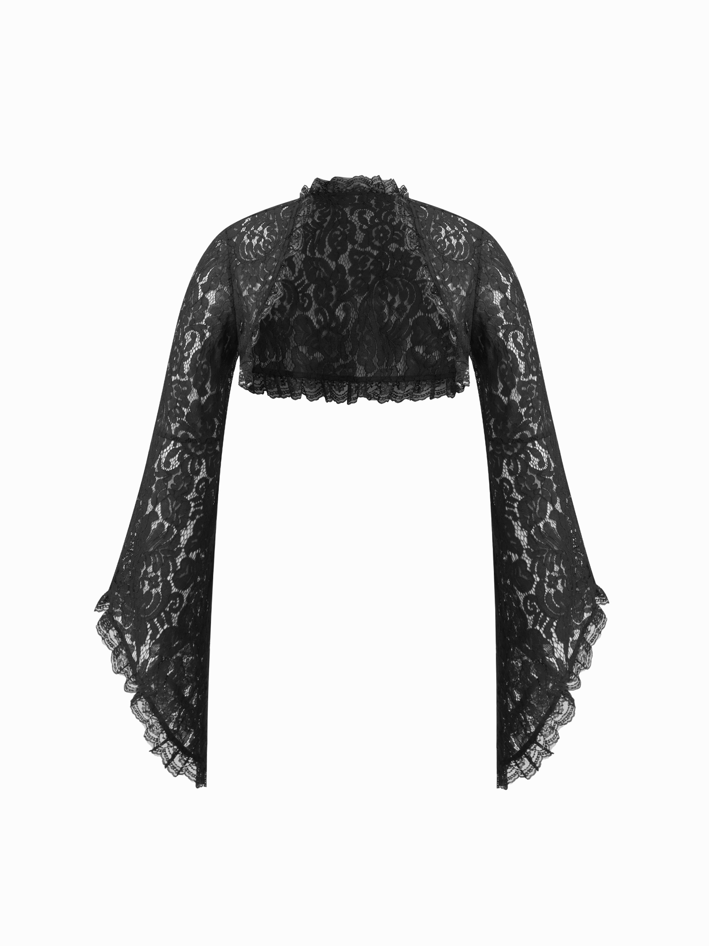 Lace Cotton-blend Bell Sleeve Oversized Crop Blouse Curve & Plus by CIDER