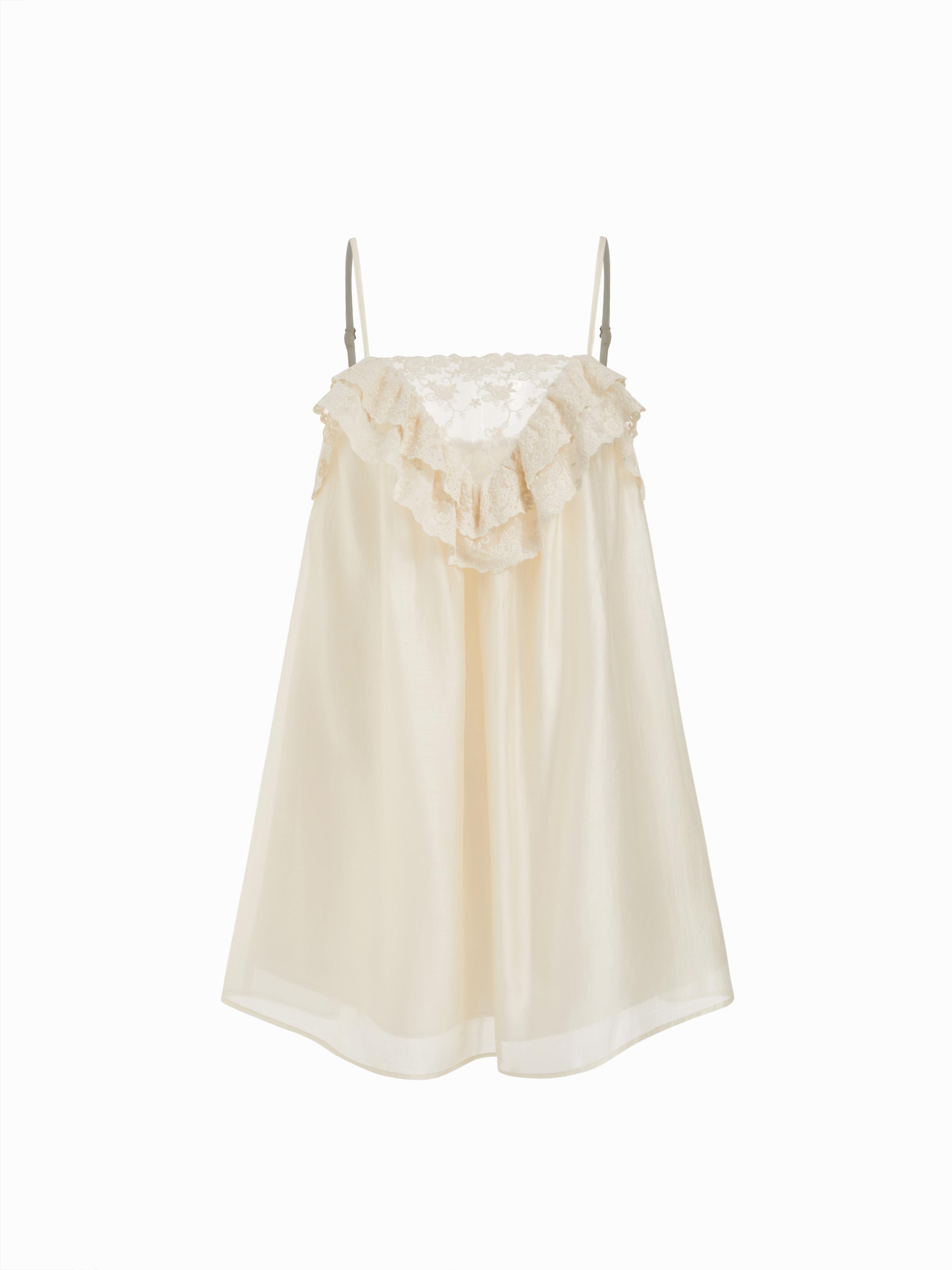 Lace Embroidery Ruffled Cami Mini Nightdress by CIDER