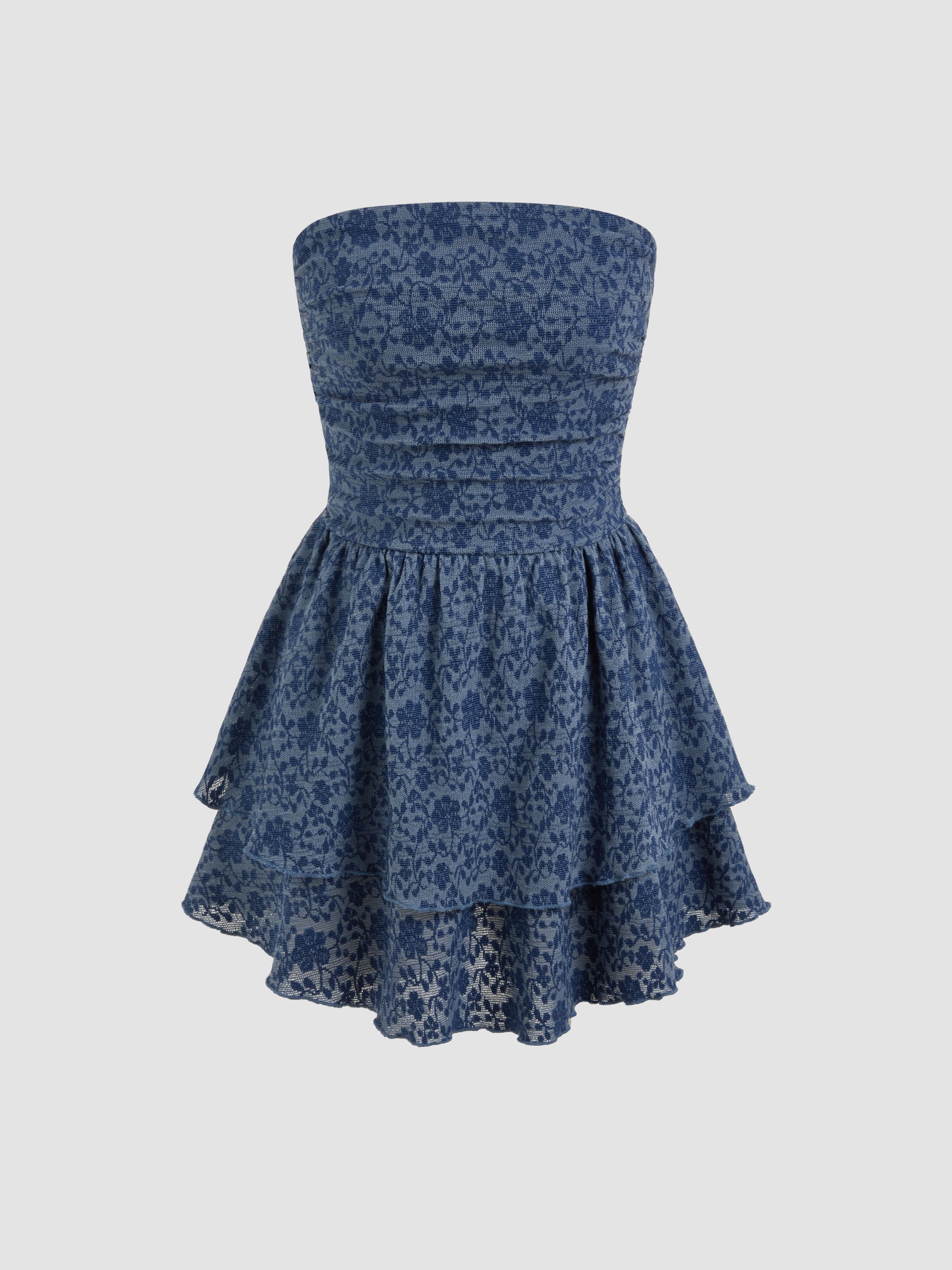 Lace Floral Ruched Layered Mini Dress by CIDER