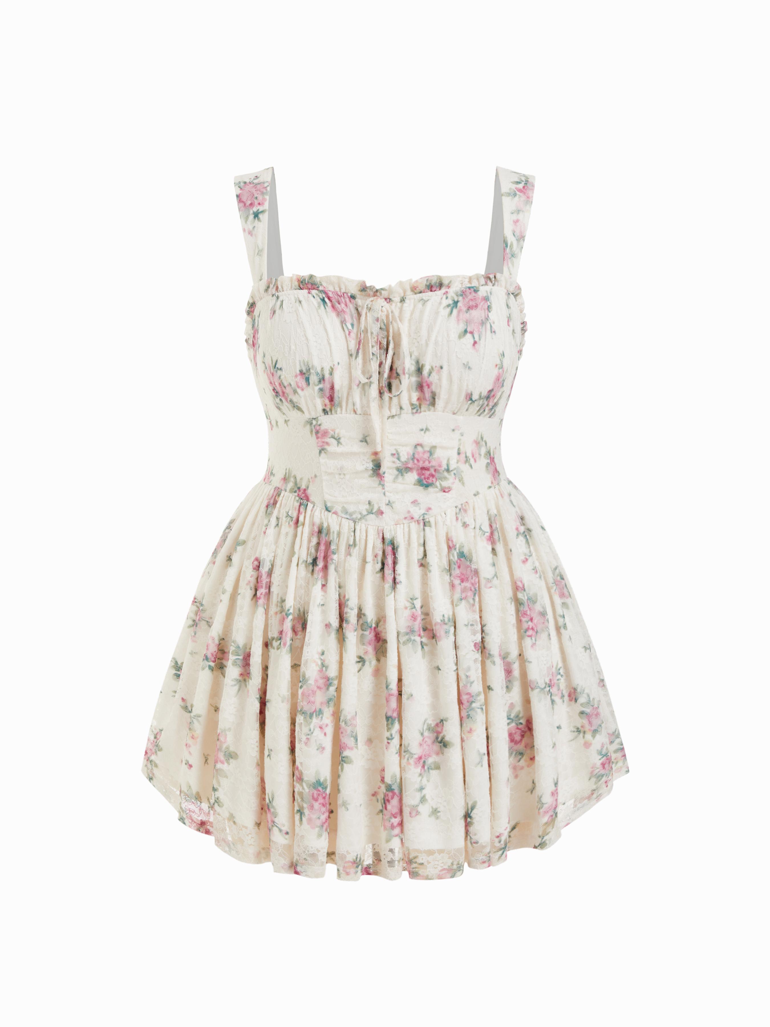 Lace Floral Square Neck Ruffled Bowknot Dress Curve & Plus by CIDER