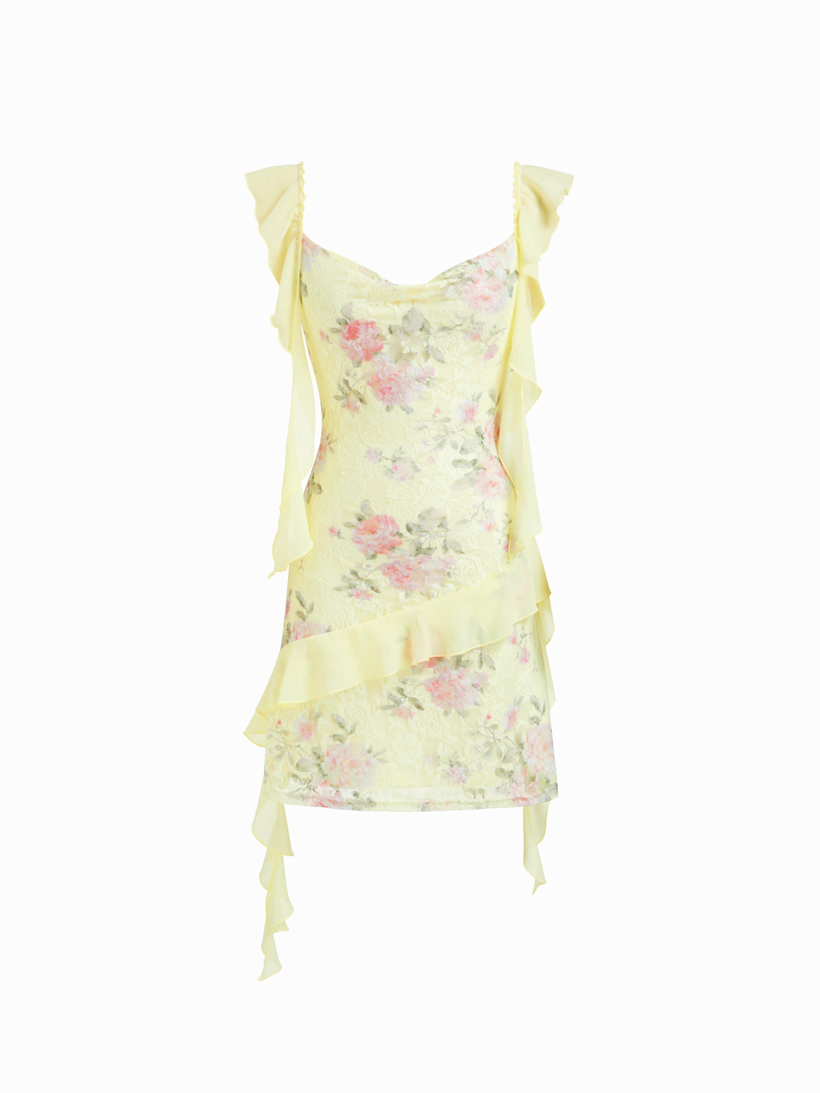 Lace Floral Sweetheart Ruffle Sleeve A-line Mini Dress by CIDER