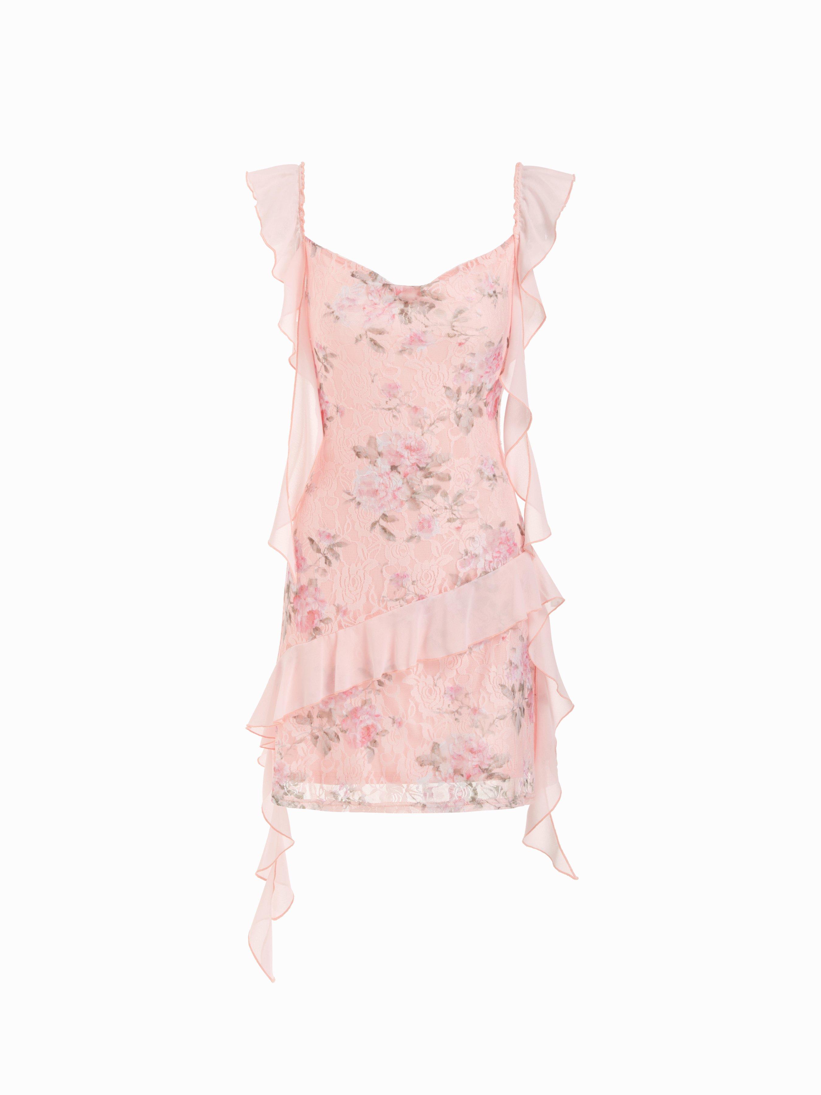 Lace Floral Sweetheart Ruffle Sleeve A-line Mini Dress by CIDER