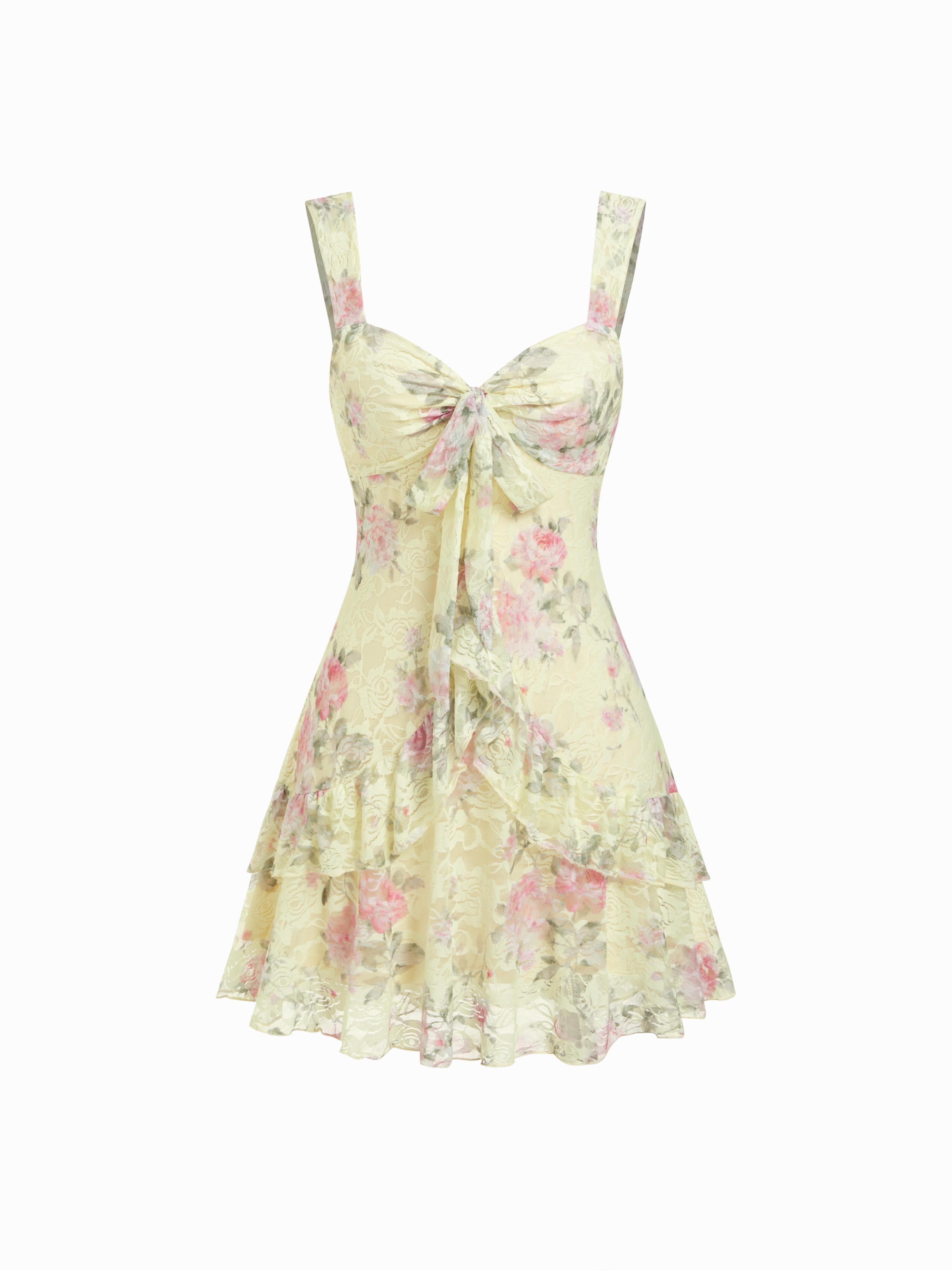 Lace Floral Sweetheart Tiered Mini Dress by CIDER