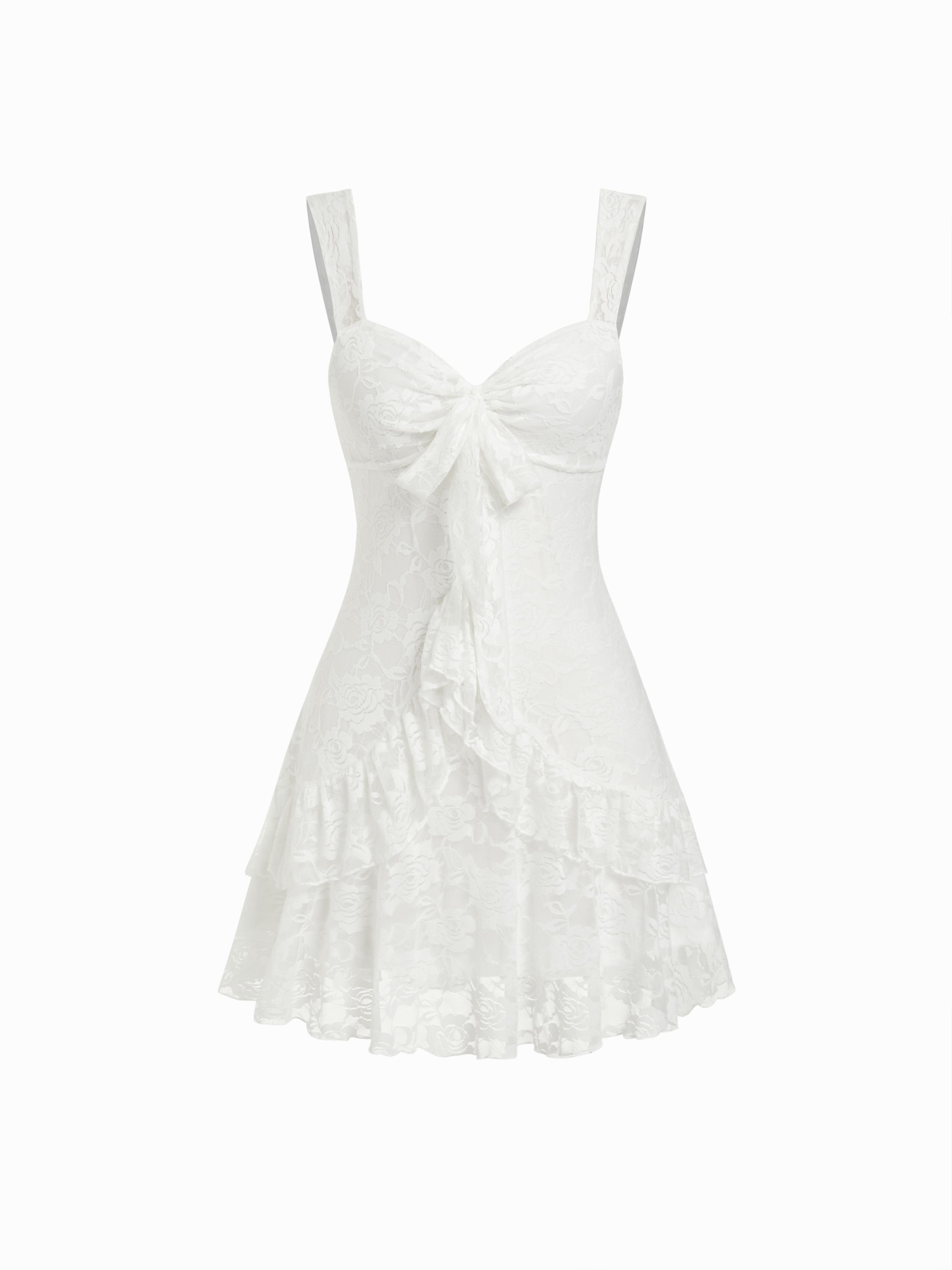 Lace Floral Sweetheart Tiered Mini Dress by CIDER