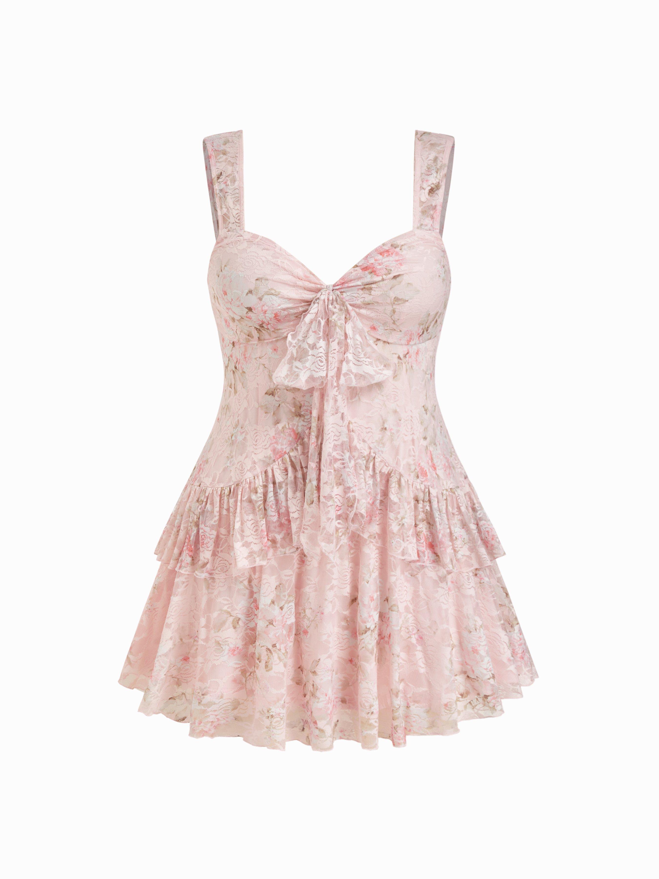 Lace Floral Sweetheart Tiered Mini Dress Curve & Plus by CIDER