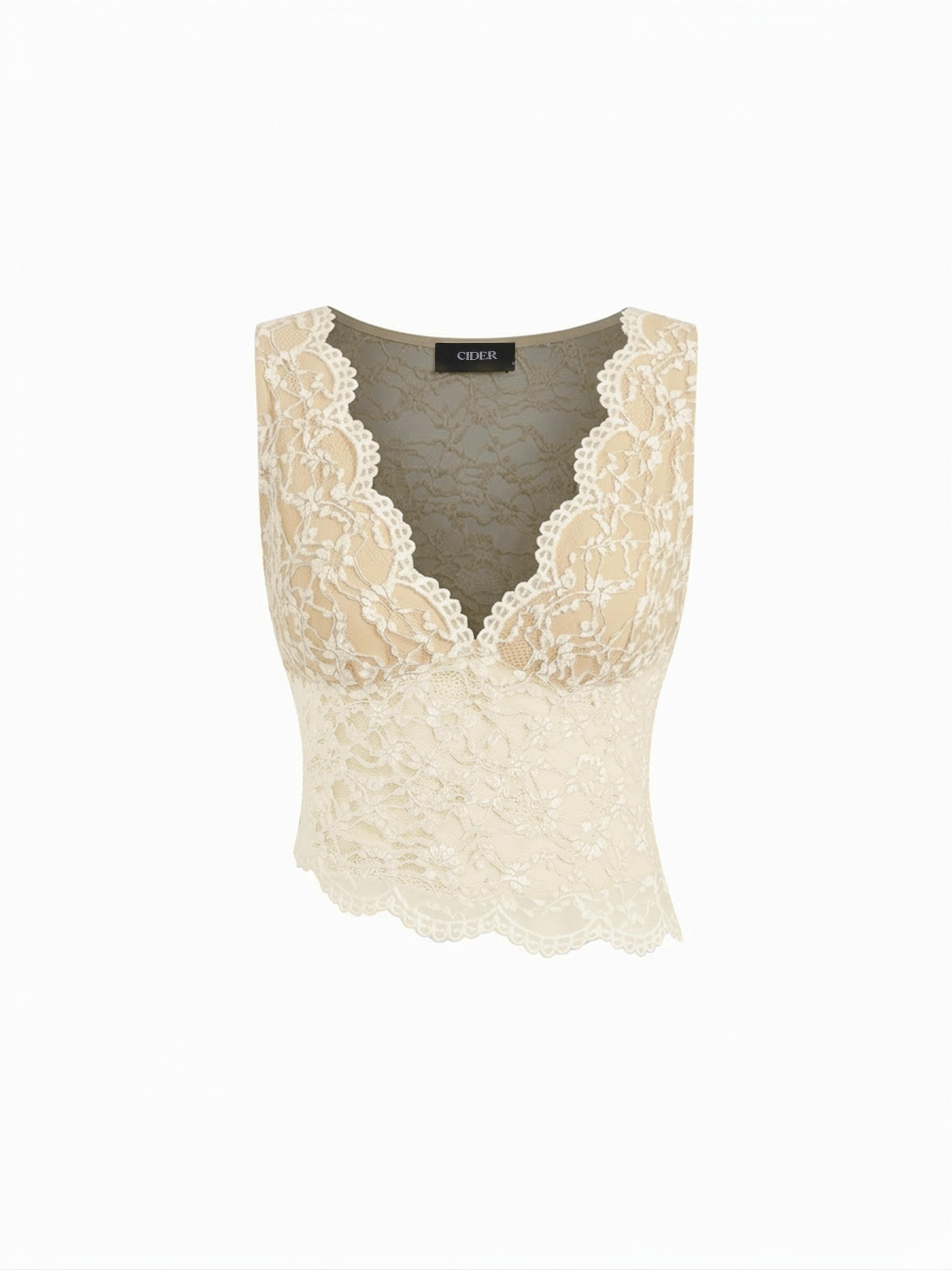 Lace Floral V-neck Top by CIDER