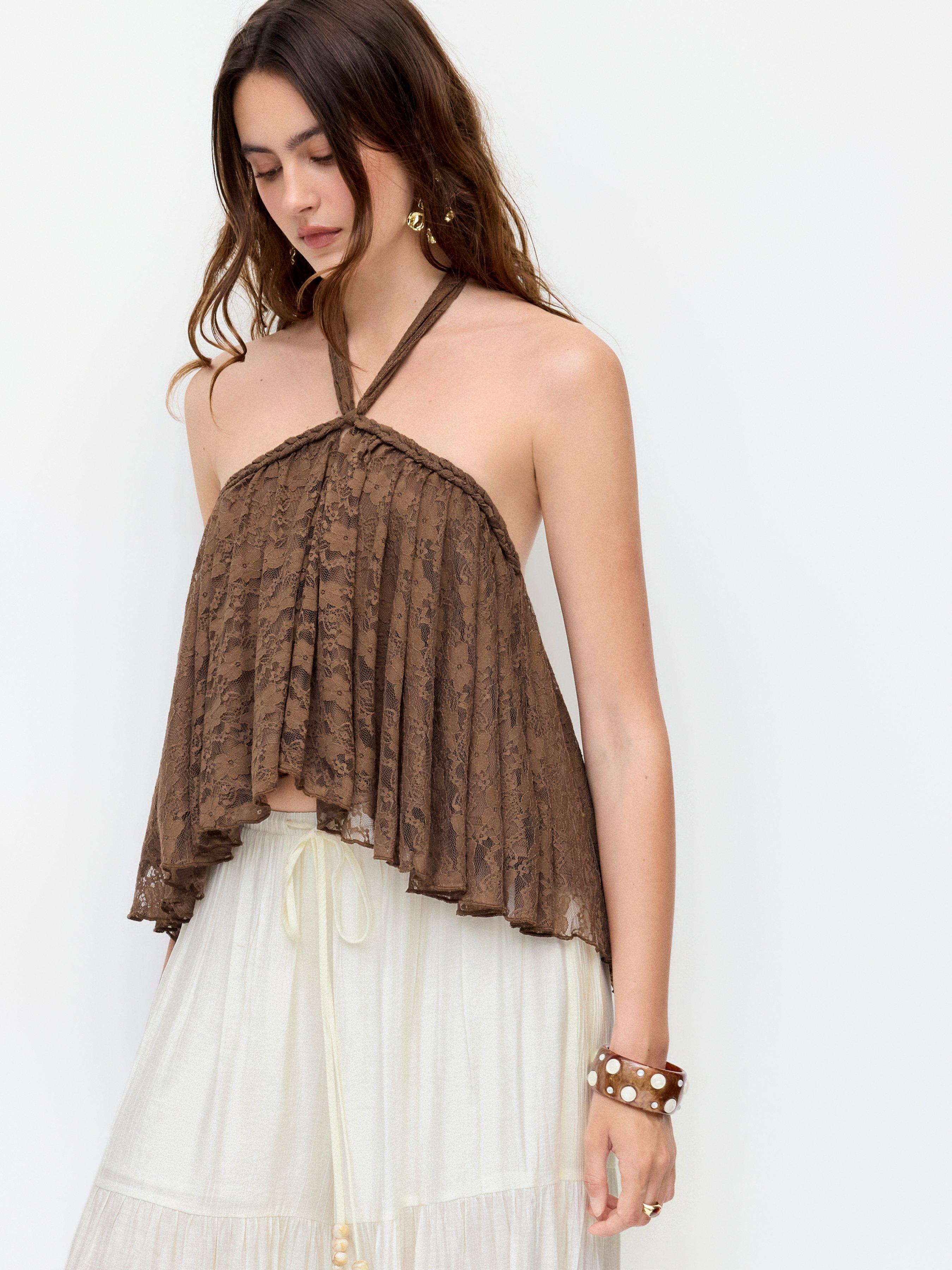 Lace Halter Neckline Draped Oversized Top by CIDER