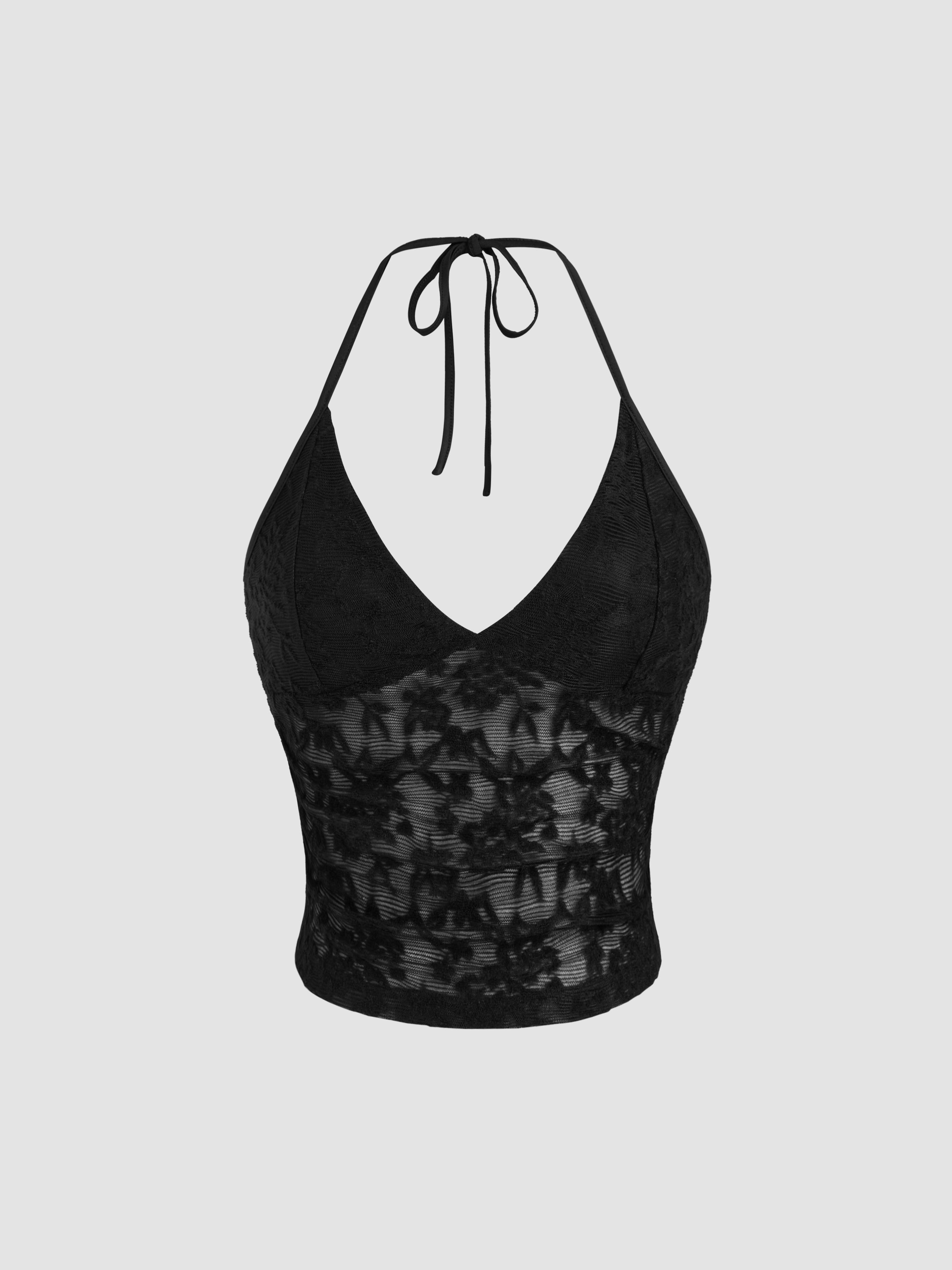 Lace Halter Neckline Floral Cami Top by CIDER