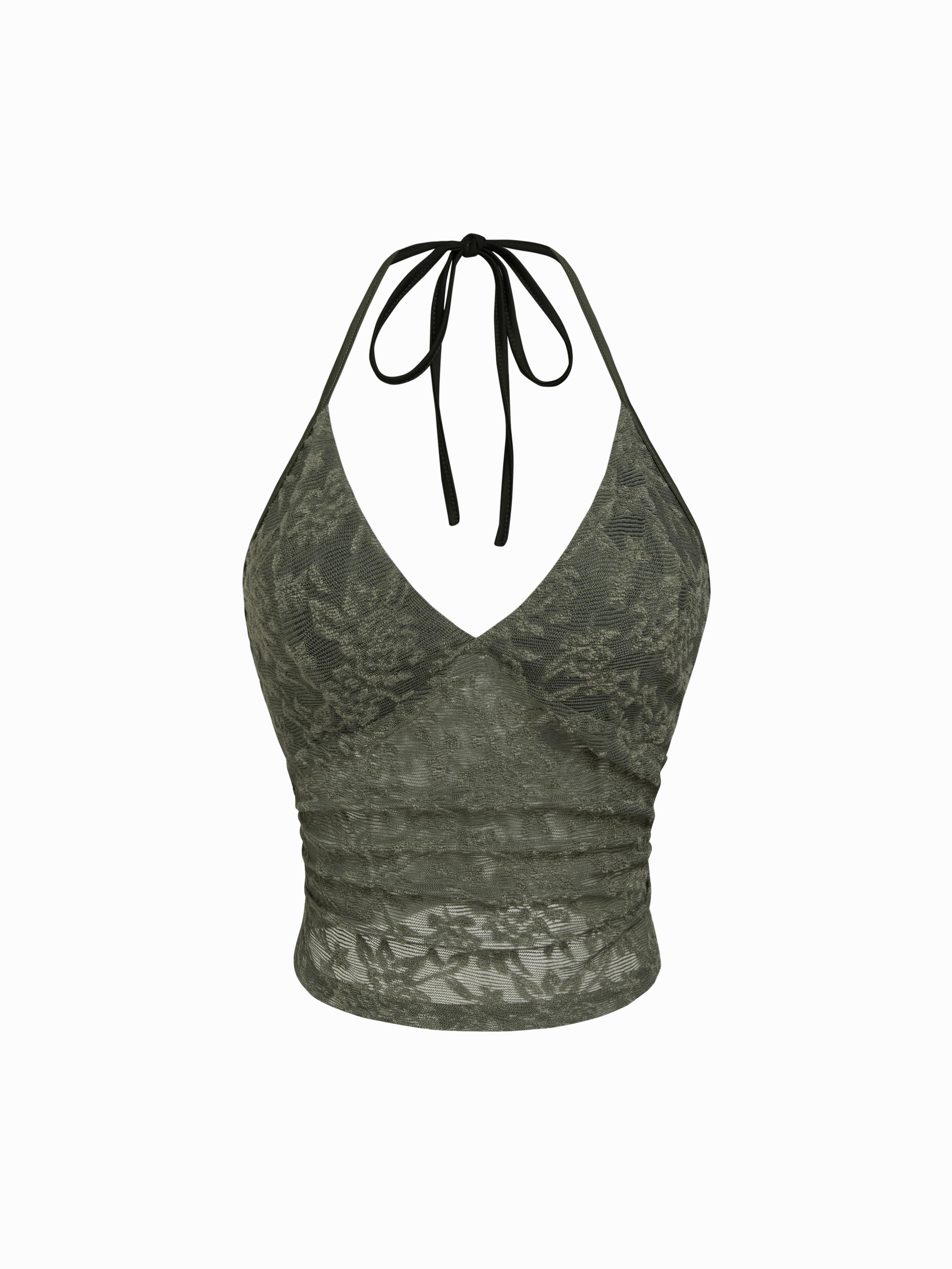 Lace Halter Neckline Floral Cami Top by CIDER