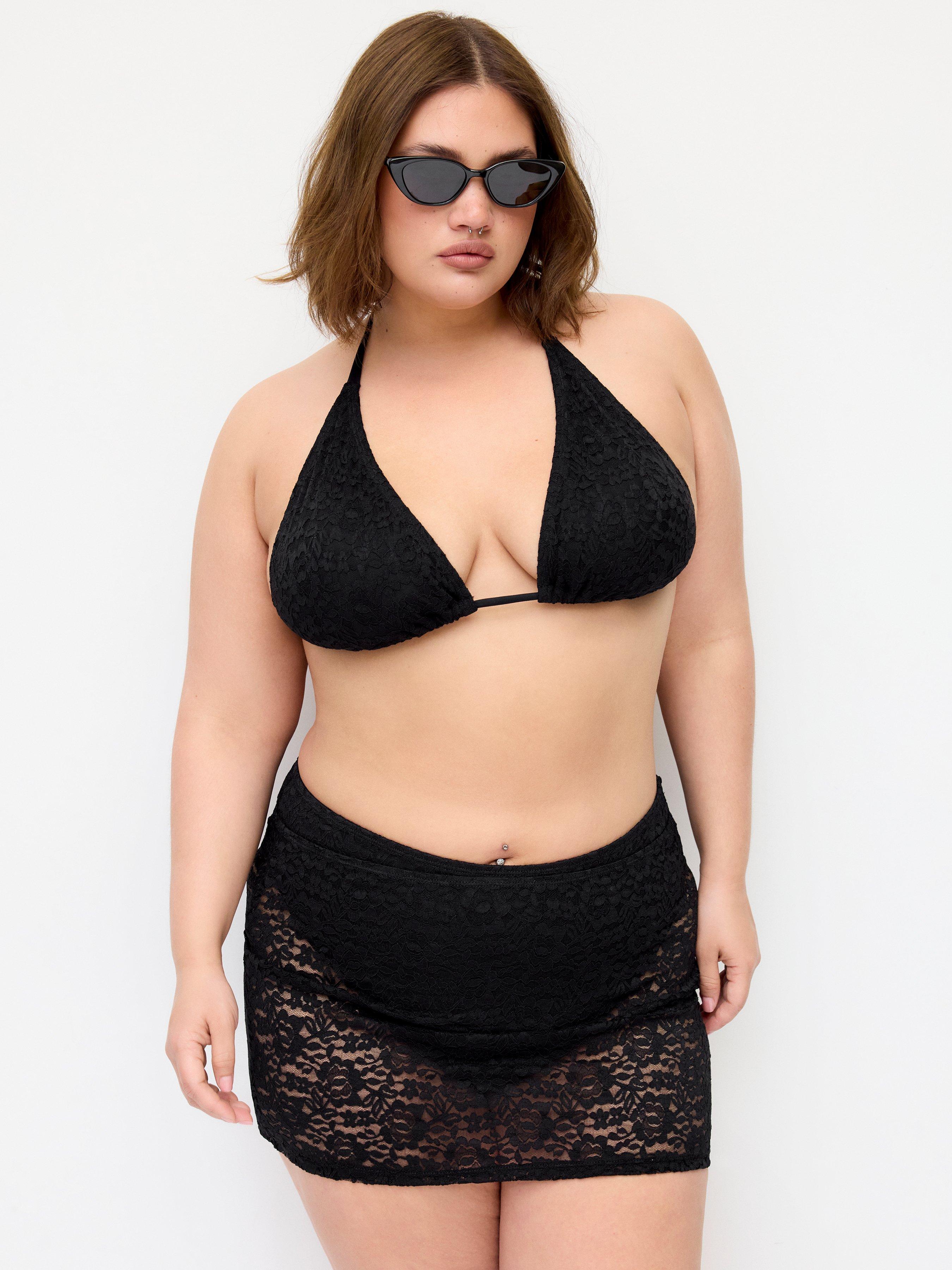 Lace Halter Neckline Triangle Mid Rise Bikini Set With Skirt Curve & Plus by CIDER